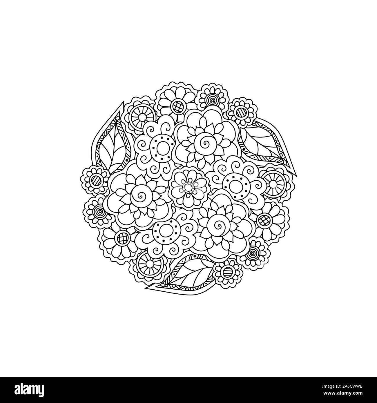 Vector floral mandala noir décoratif à motifs, l'élément de conception. La page de coloriage anti stress pour les adultes. Illustration de Vecteur