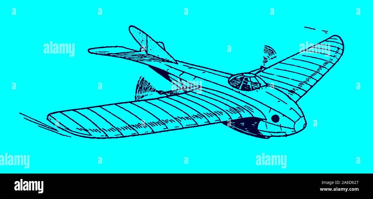 L'étude historique d'un avion monoplan futuriste sur fond bleu. Dans les couches modifiable Illustration de Vecteur