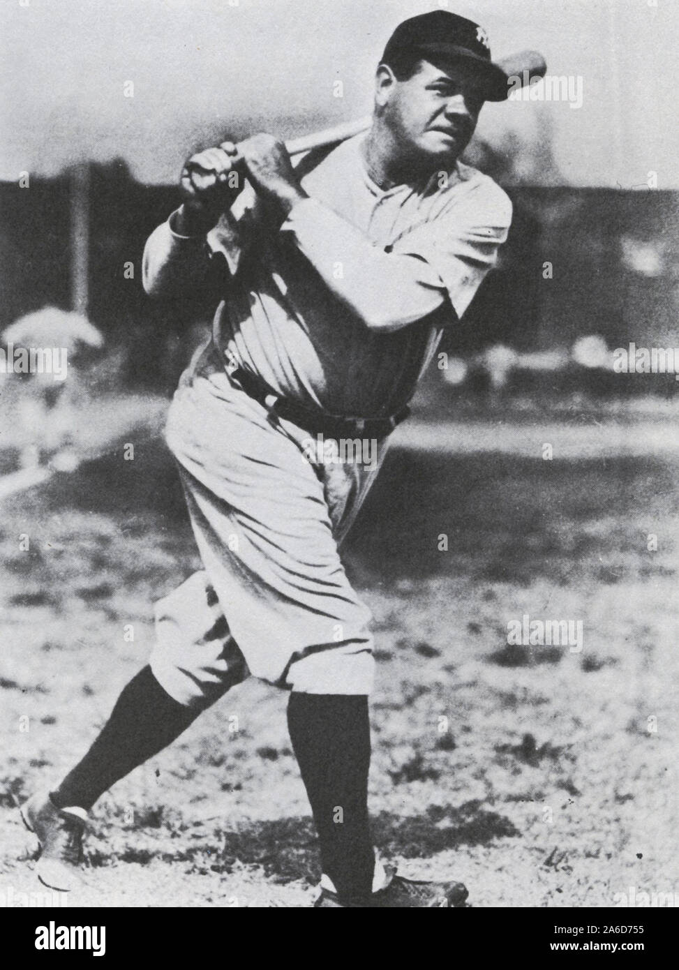 Photo noir et blanc vintage du joueur de baseball du Hall of Fame Babe Ruth avec les New York Yankees. Banque D'Images