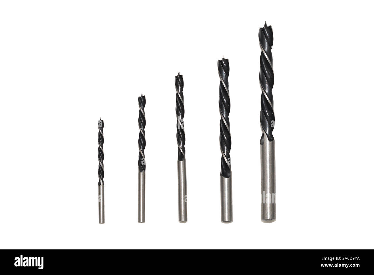 Black metal drill bits sur fond blanc isolé. Convient pour toute utilisation. purprose Banque D'Images