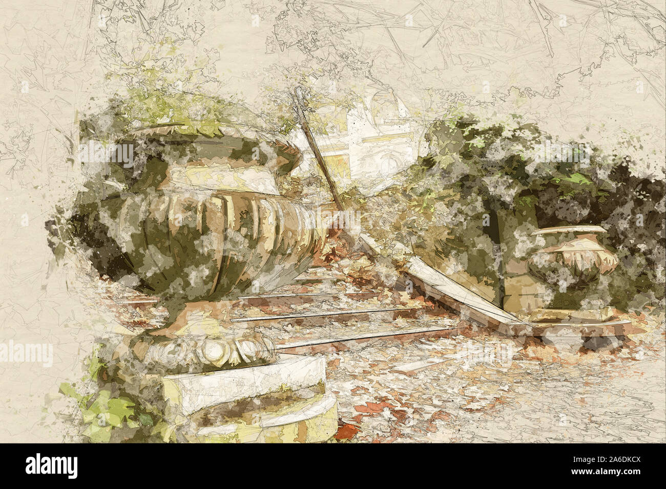 Ancien palais du roi grec abandonné avec l'architecture néoclassique en ruine Banque D'Images