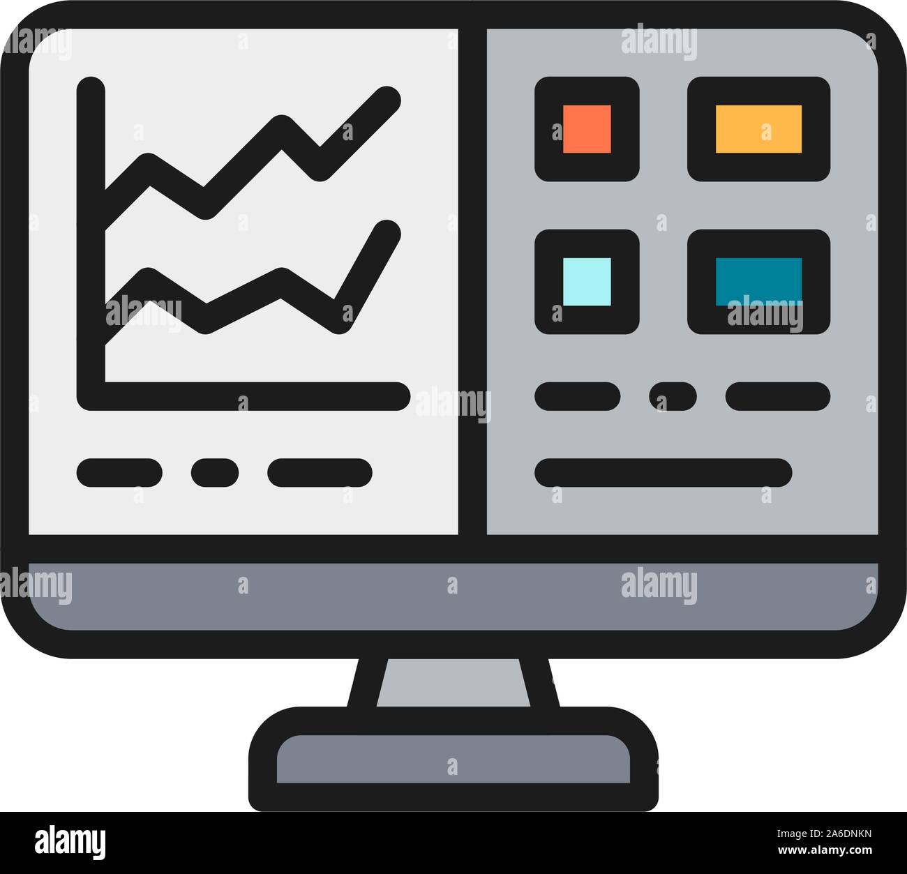 Écran d'ordinateur avec tableur, rapport de comptabilité financière télévision icône couleur. Illustration de Vecteur