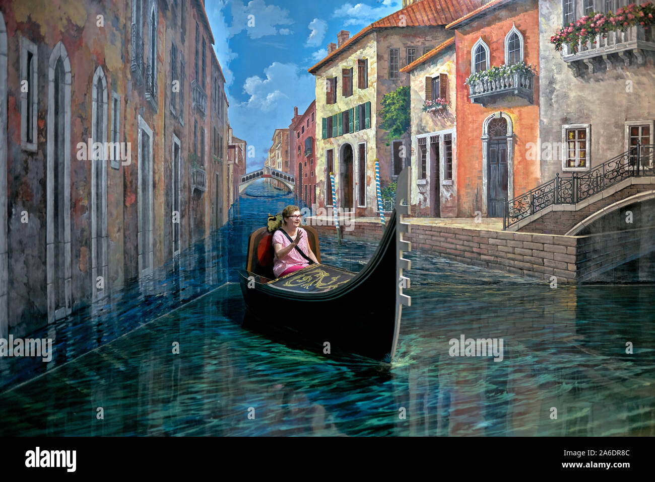 Peinture 3D et art trick d'une scène de canal de Venise Avec télécabine au musée d'art parody Pattaya Thaïlande Asie du Sud-est Banque D'Images