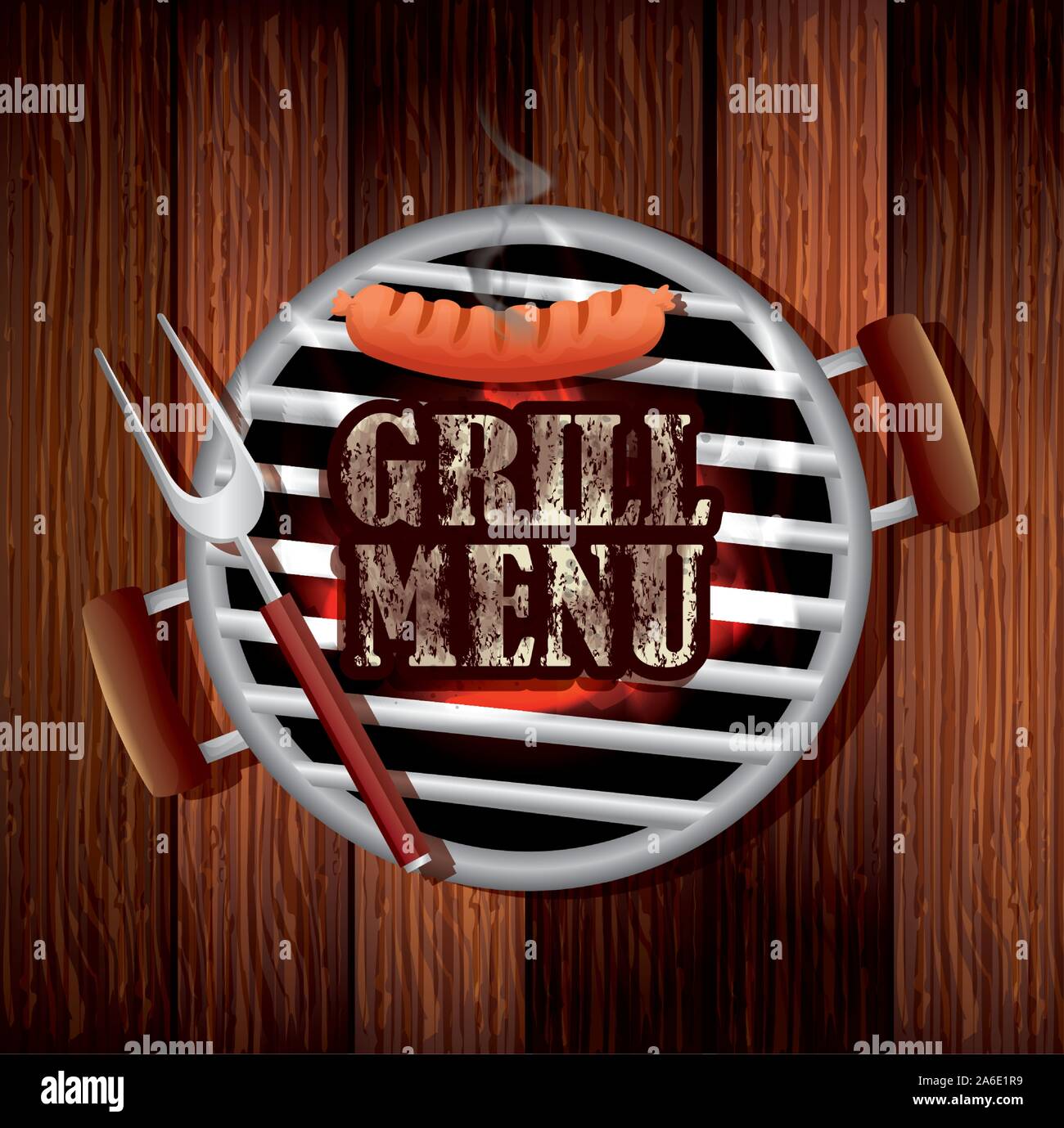 Délicieux menu grill avec four en fond de bois Illustration de Vecteur