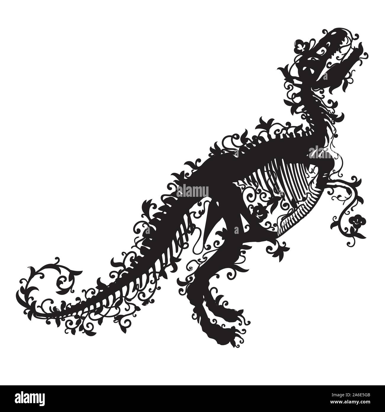 Silhouette noire d'un squelette de tyrannosaure rex sur fond blanc. Illustration de Vecteur
