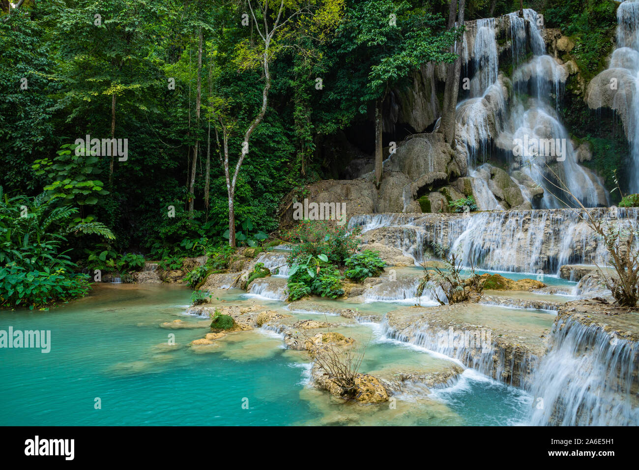 L'eau turquoise de Kuang Si, Luang Prabang, Laos. La forêt tropicale. La beauté de la nature. Banque D'Images