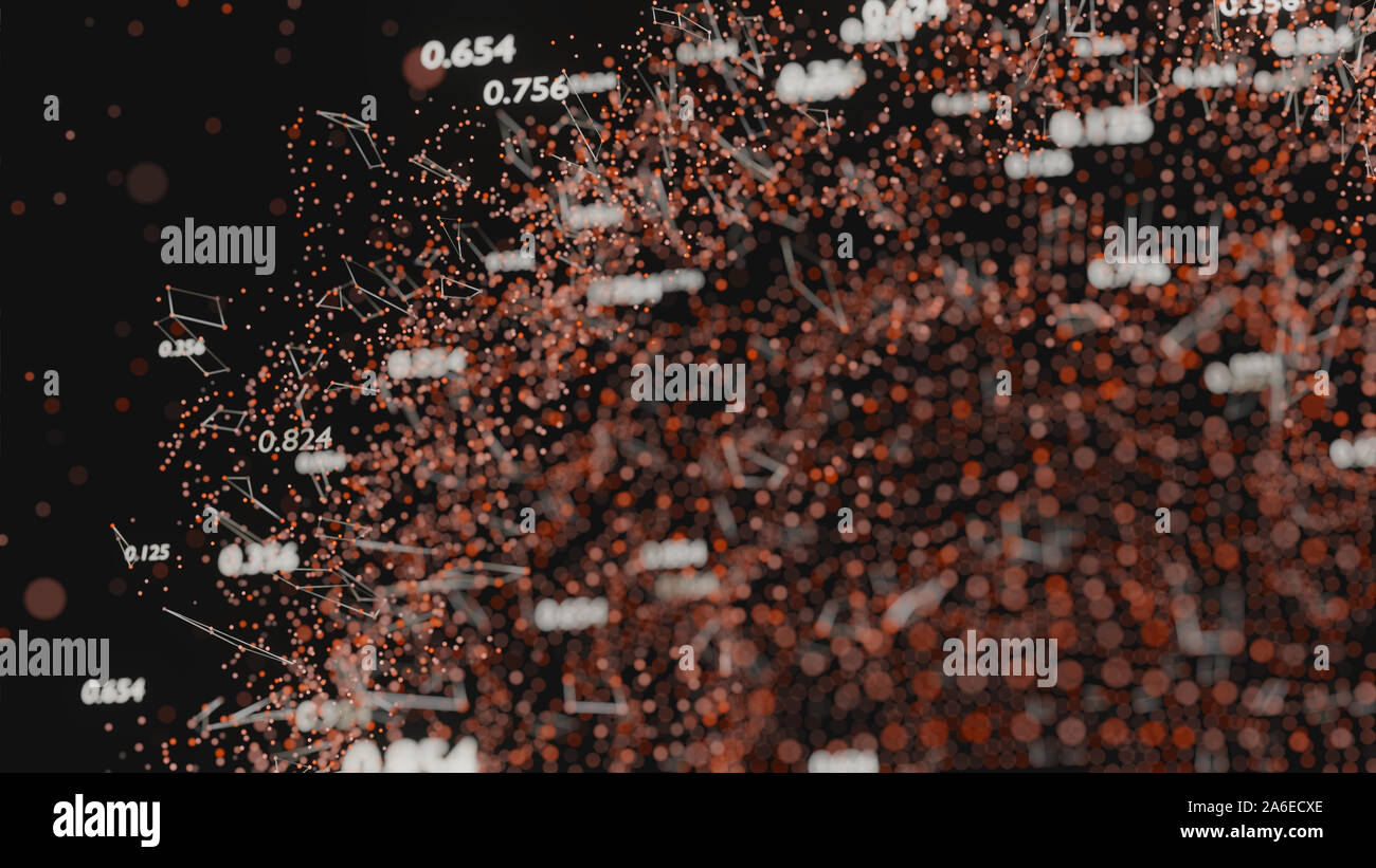 Réseau de lignes abstraites et des nombres aléatoires. Données d'entreprise. 3D illustration Banque D'Images