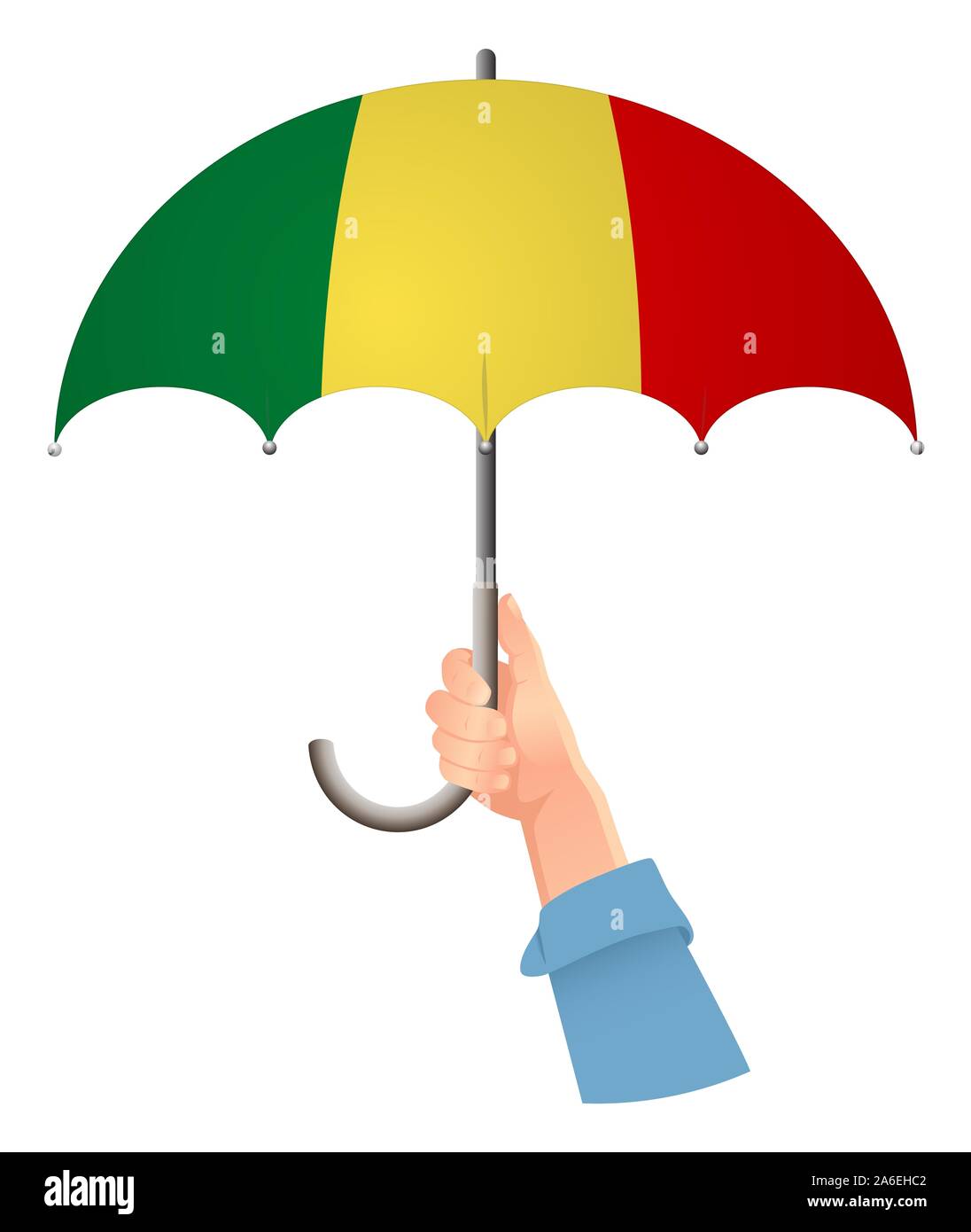 Mali drapeau. Main tenant un parapluie. Concept de sécurité sociale. Drapeau national du Mali illustration Banque D'Images