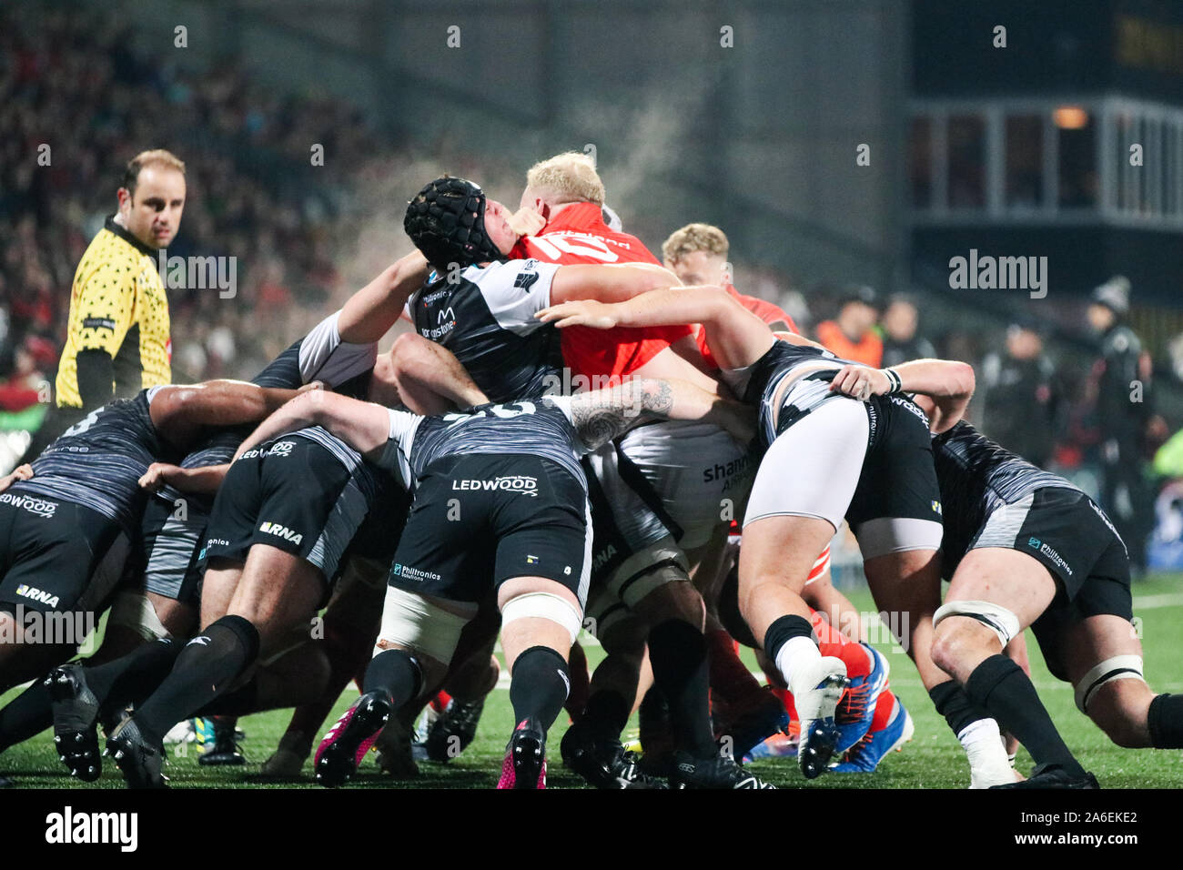 25 octobre 2019, Cork, Irlande : action de la Pro14 Munster Rugby (28) par rapport aux Ospreys (12) correspondent à l'Irish Independent Park Banque D'Images