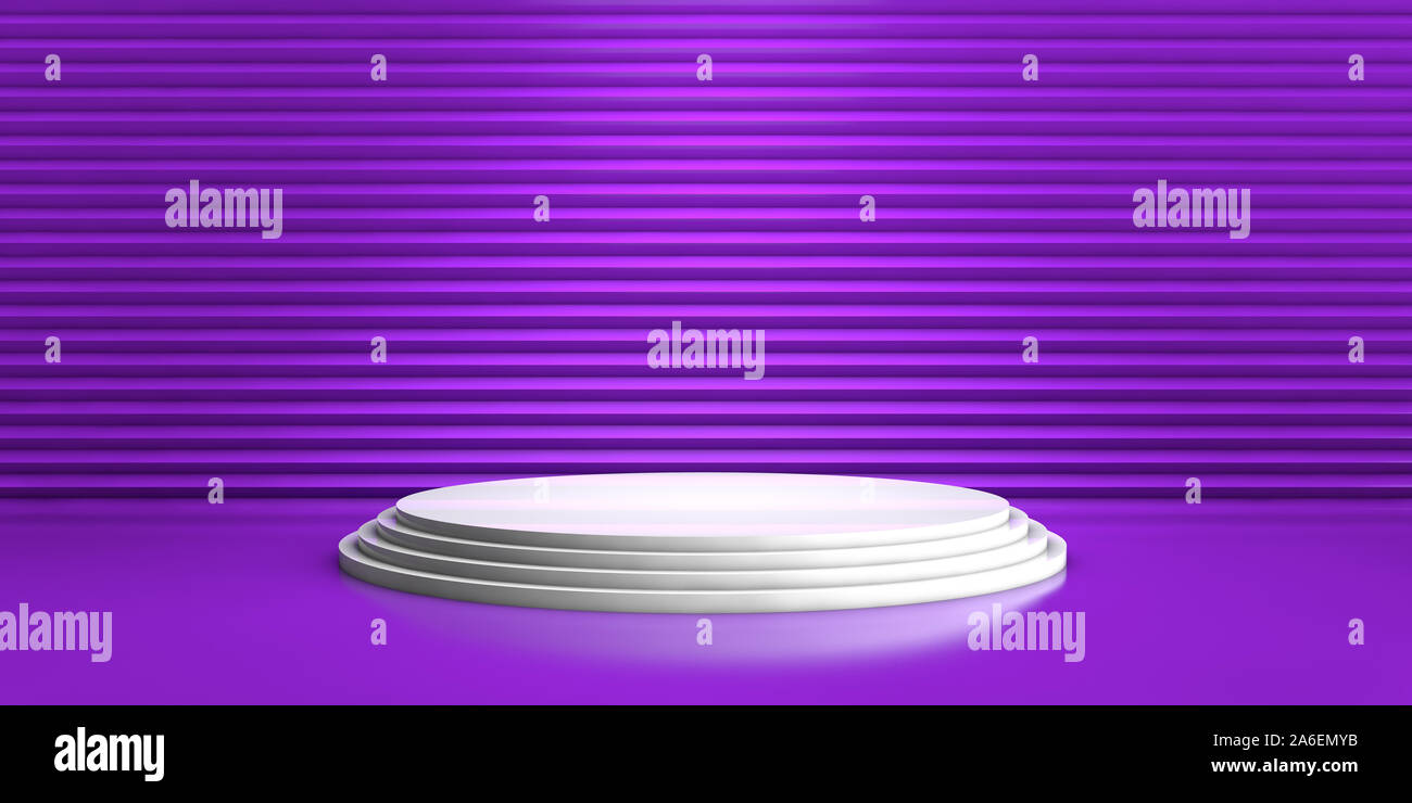 Scène avec des formes géométriques, rond blanc plate-forme, un minimum de fond violet pour la publicité commerciale, en zigzag Violet pastel, formes de mur, la plate-forme 3 Banque D'Images