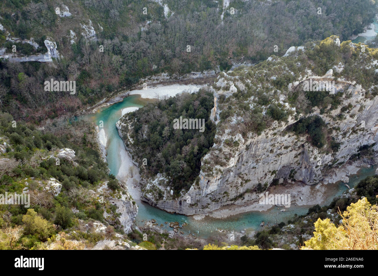 Jonctions des rivières Arturby et Verdon dans les gorges du Verdon. Alpes de Haute Provence France Banque D'Images
