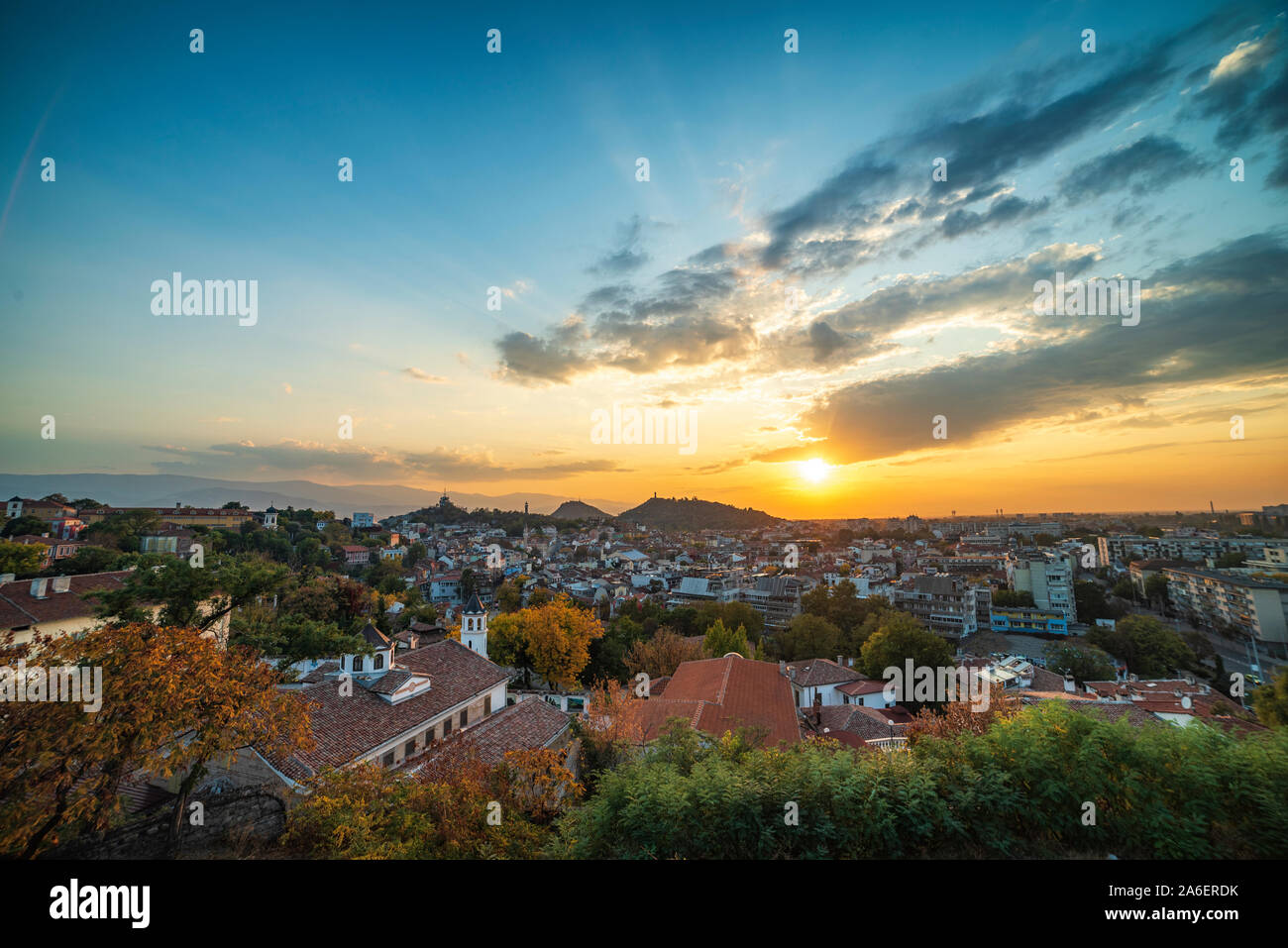 Vue panoramique de la ville de Plovdiv, Bulgarie du Nepet Tepe hill. Banque D'Images