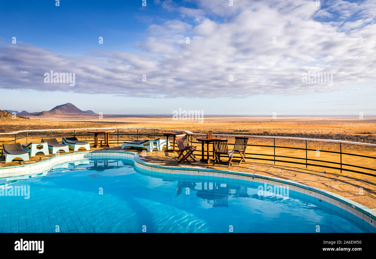 Vue aérienne sur les plaines de savane à Tsavo park, Kenya Banque D'Images