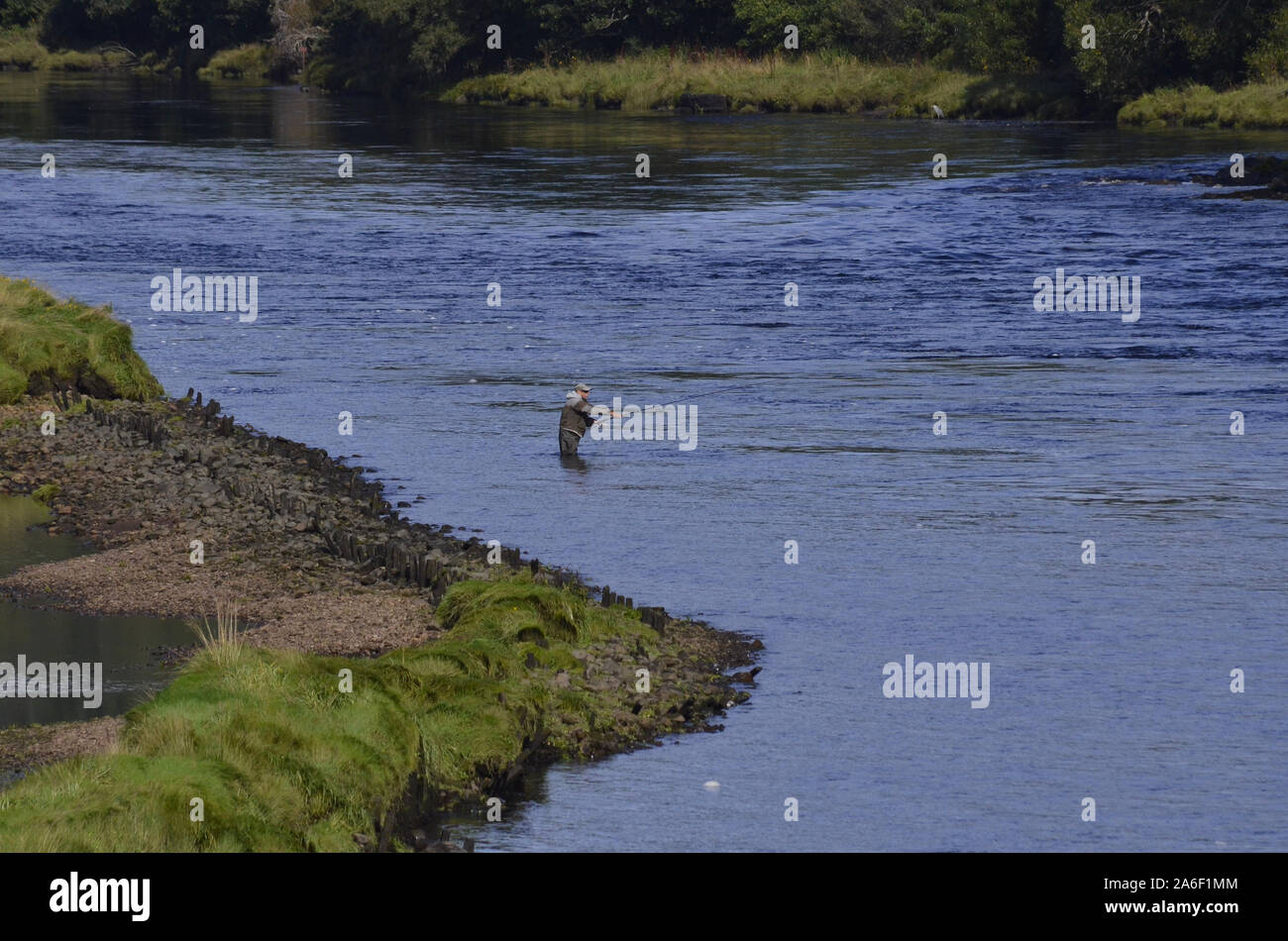 La pêche à la mouche dans la rivière Oykel au Kyle of Sutherland Bonar Bridge Sutherland Ecosse UK Banque D'Images