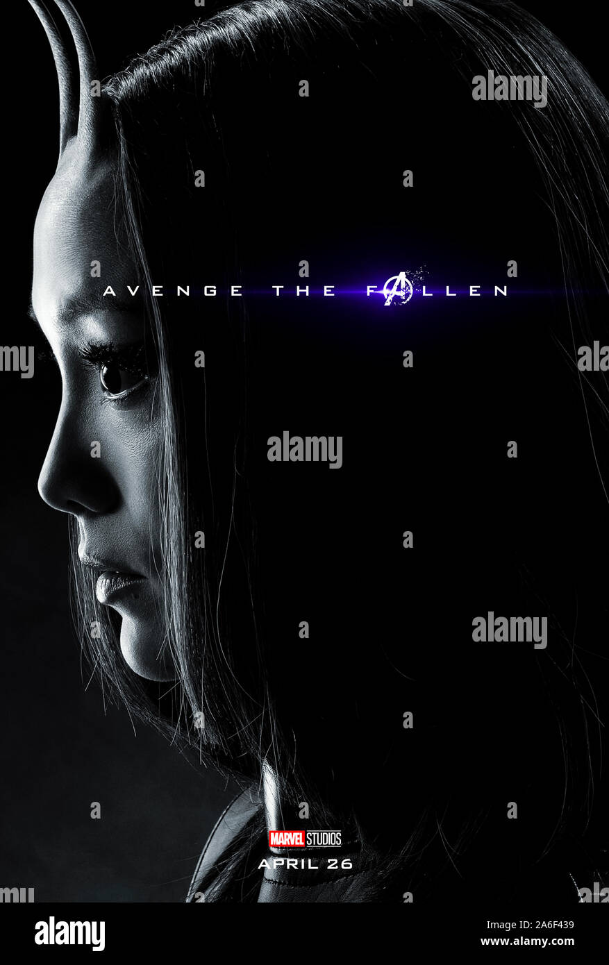 Affiche pour l'avance de caractères Avengers : Endgame (2019) réalisé par Anthony et Joe Russo avec Pom Klementieff comme Mantis. La conclusion épique et 22e film dans l'univers cinématographique de Marvel. Banque D'Images