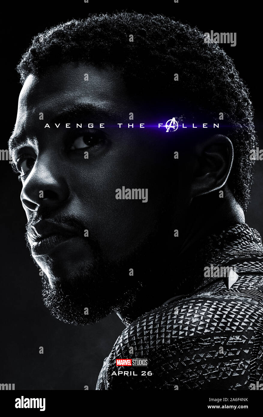 Affiche pour l'avance de caractères Avengers : Endgame (2019) réalisé par Anthony et Joe Russo avec Chadwick Boseman que T'Challa / Black Panther. La conclusion épique et 22e film dans l'univers cinématographique de Marvel. Banque D'Images