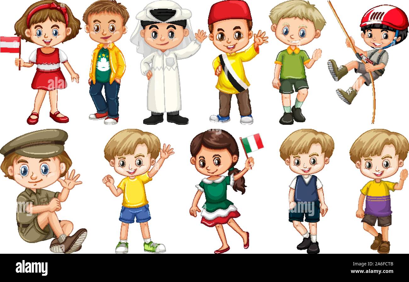 Groupe d'enfants de différentes nationalités illustration Illustration de Vecteur