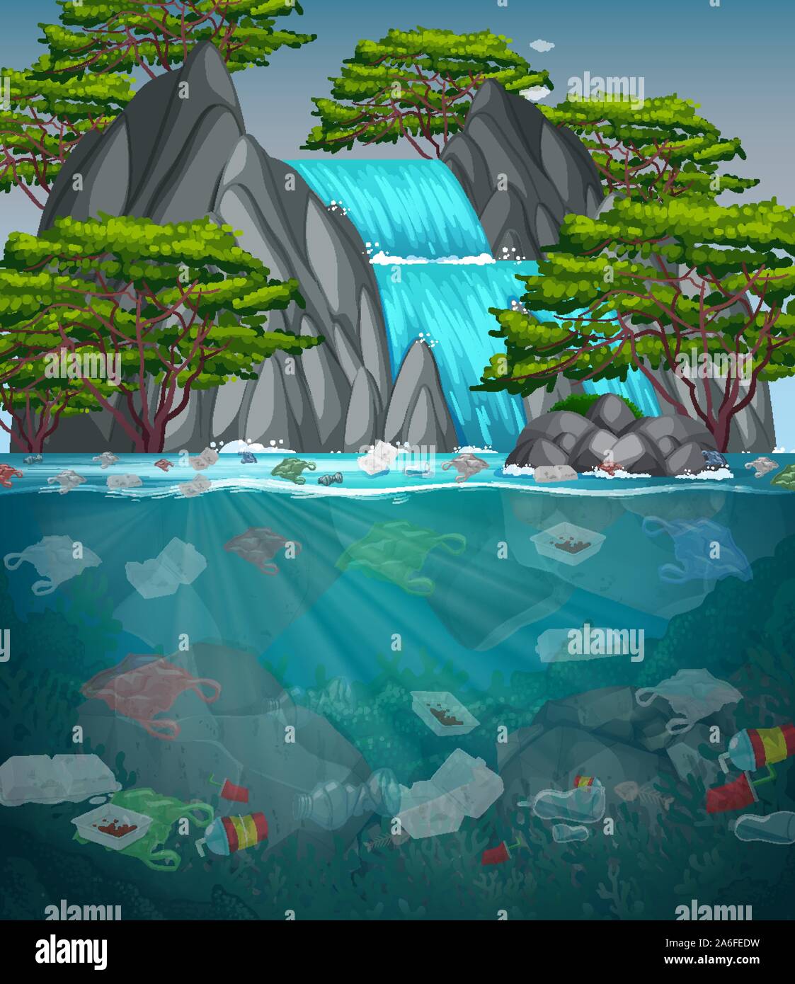 La pollution de l'eau avec des sacs en plastique dans l'illustration de ...