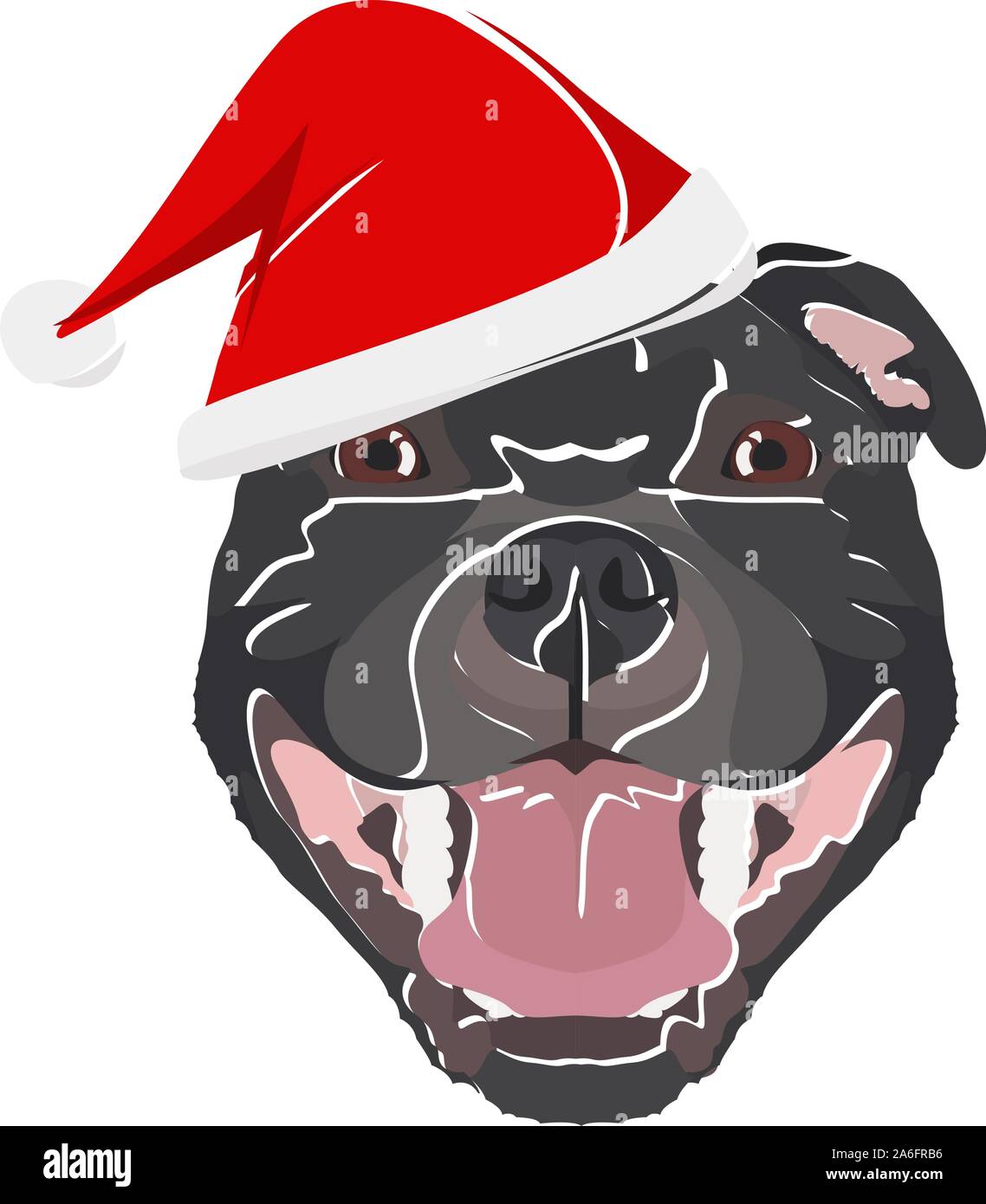 Staffordshire Bull Terrier with Santa Hat - Ce chien est bien agréable par sa contemplative Santa hat. Un motif de Noël pour les propriétaires de chiens. Illustration de Vecteur