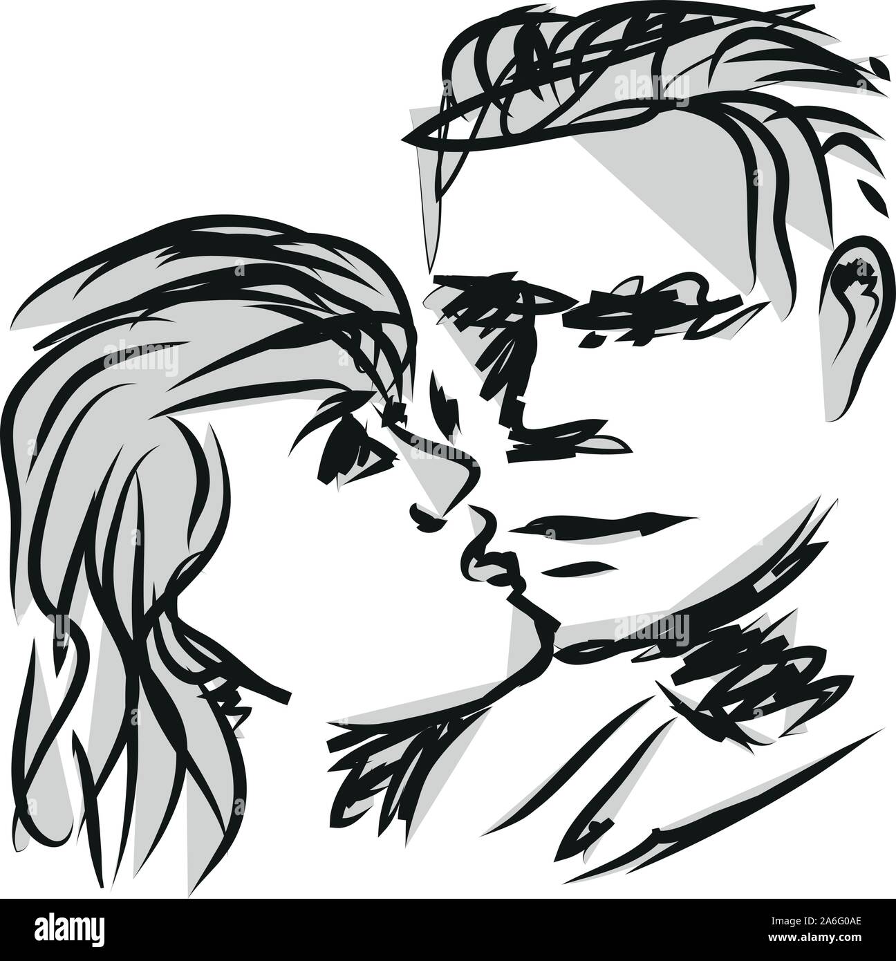 Dessin De Deux Personne Qui S embrasse Sketch couple kiss Banque d'images détourées - Alamy