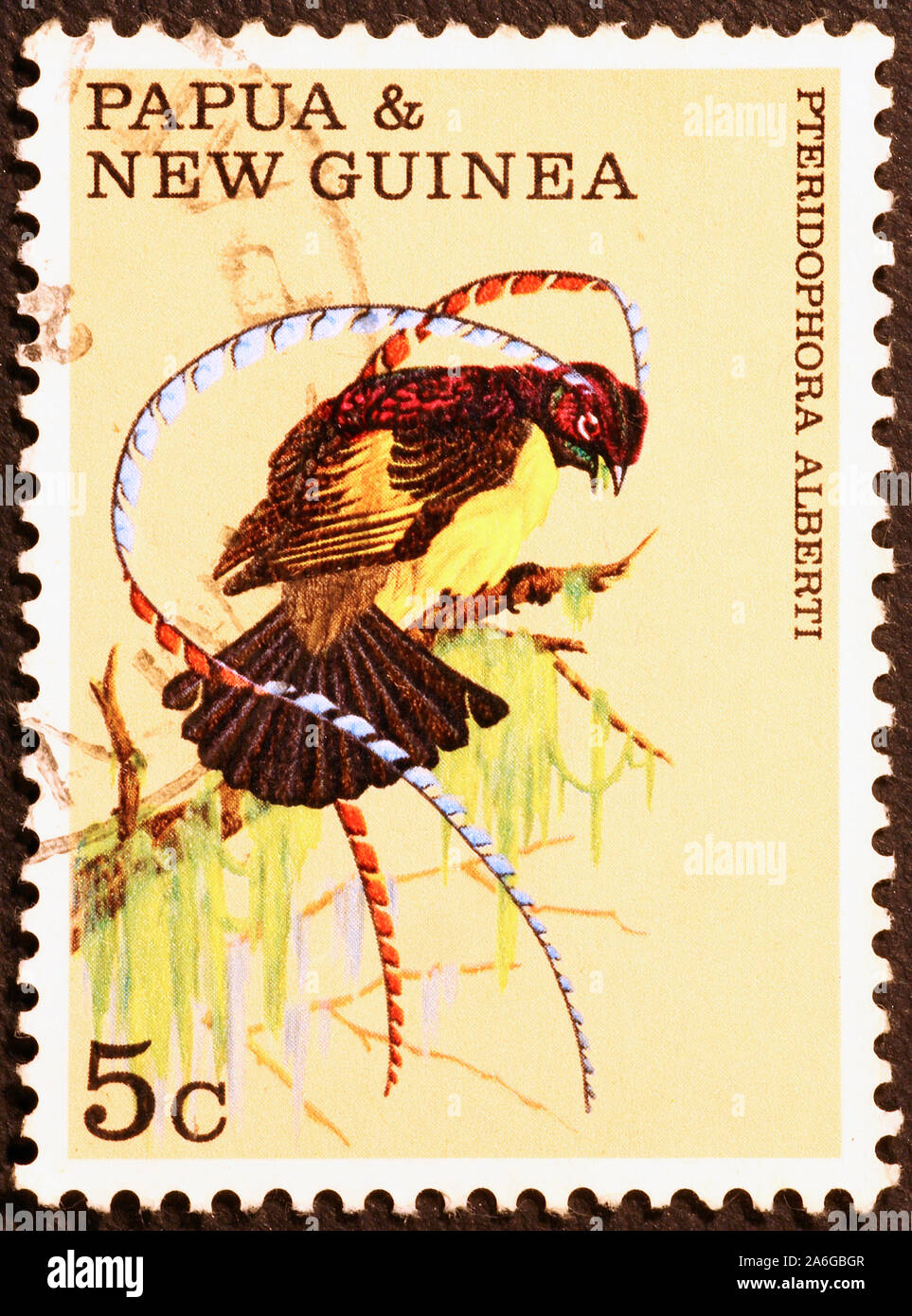 Bel oiseau de paradis sur le timbre-poste de la Papouasie-Nouvelle-Guinée Banque D'Images