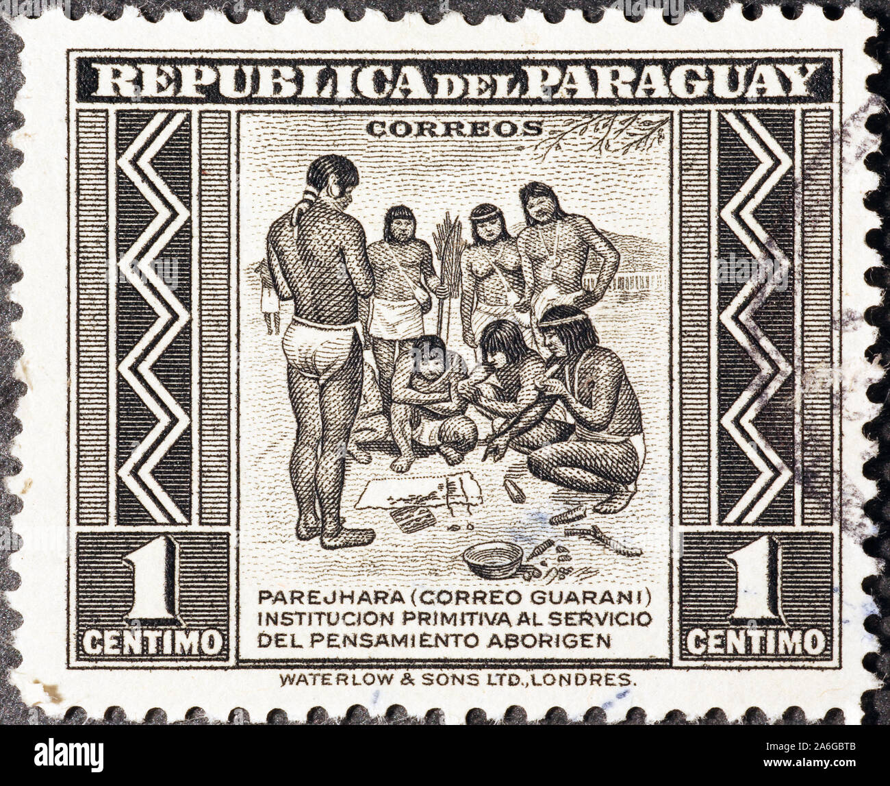 Les populations autochtones sur les timbres-poste du Paraguay Banque D'Images