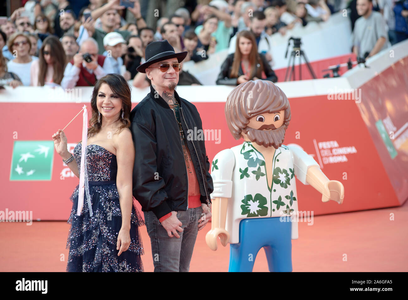 Cristina D'Avena et J-Ax fréquentant le tapis rouge de Playmobil le film à Rome Film Fest 2019 Banque D'Images