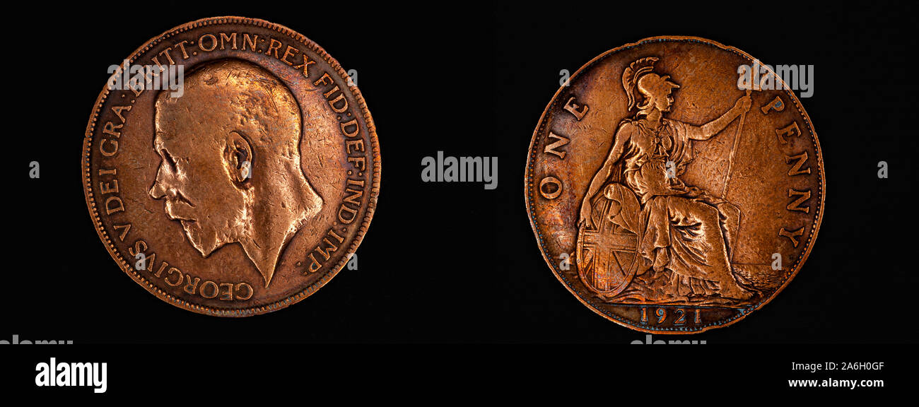 Penny 1921 du Royaume-Uni. Une pièce de monnaie britannique Banque D'Images
