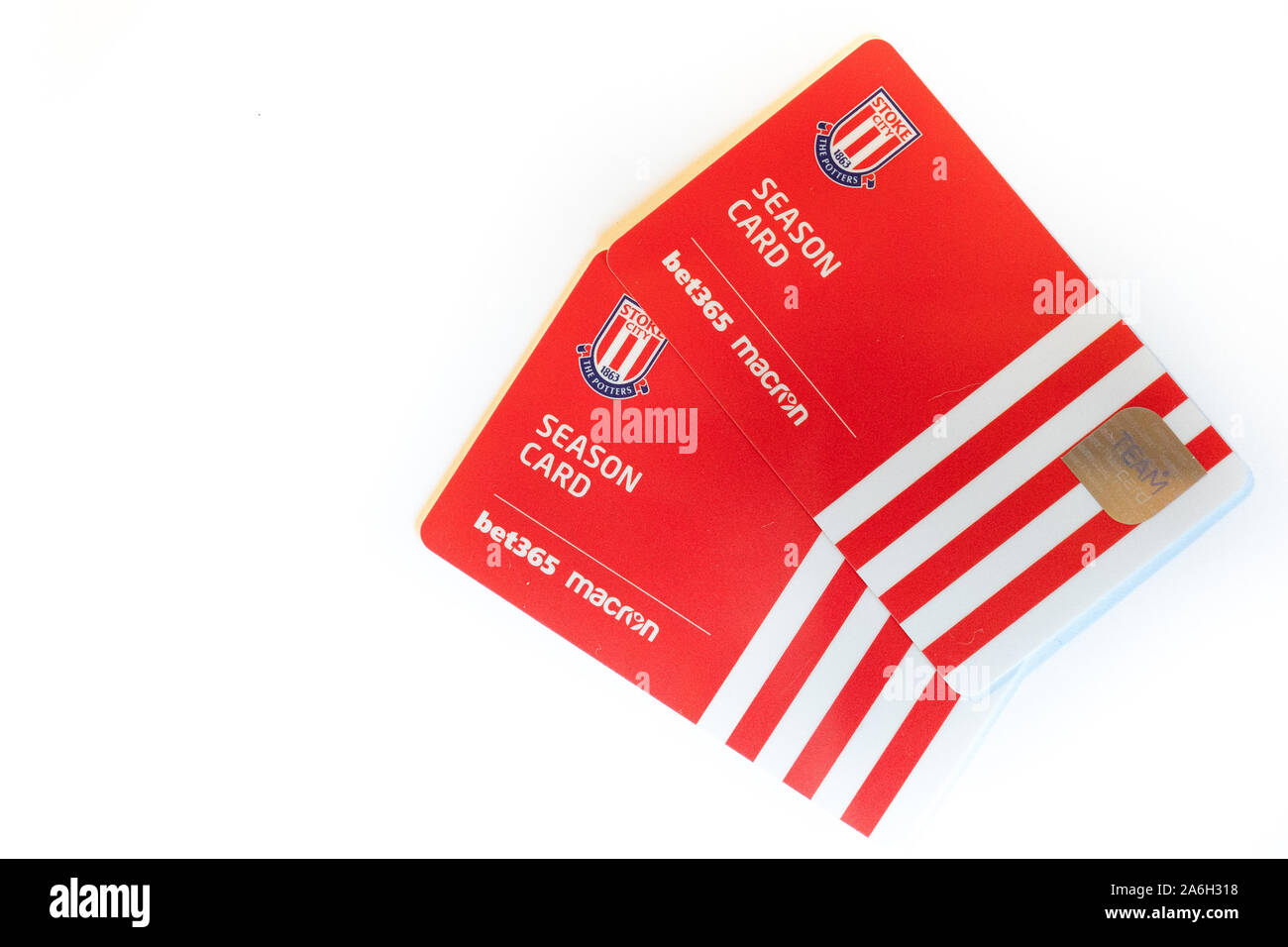 Stoke City Football Club Nouvelle saison Les cartes sur un fond blanc lumineux ordinaire Banque D'Images