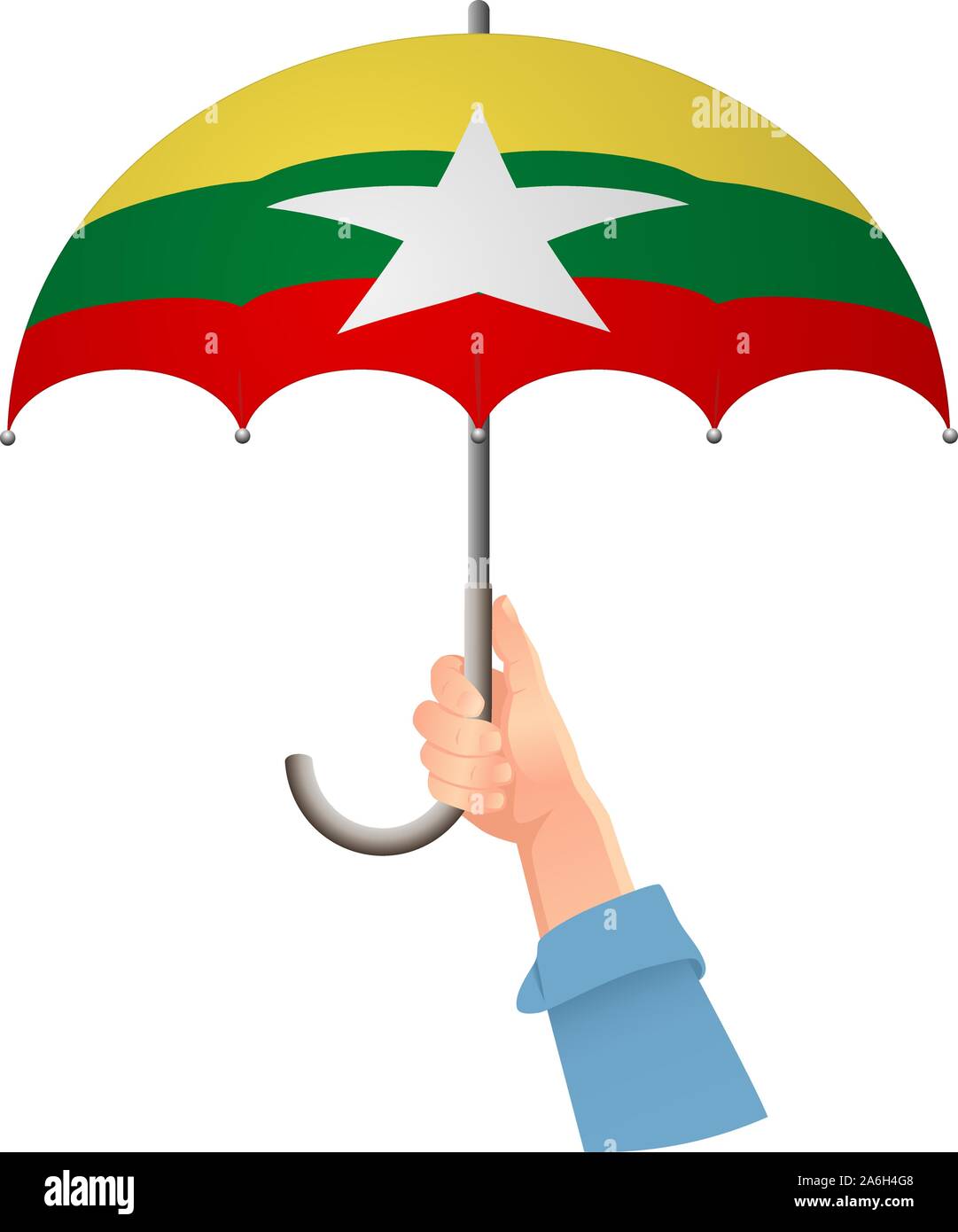 Drapeau du Myanmar. Main tenant un parapluie. Concept de sécurité sociale. Drapeau national du Myanmar vector illustration Illustration de Vecteur
