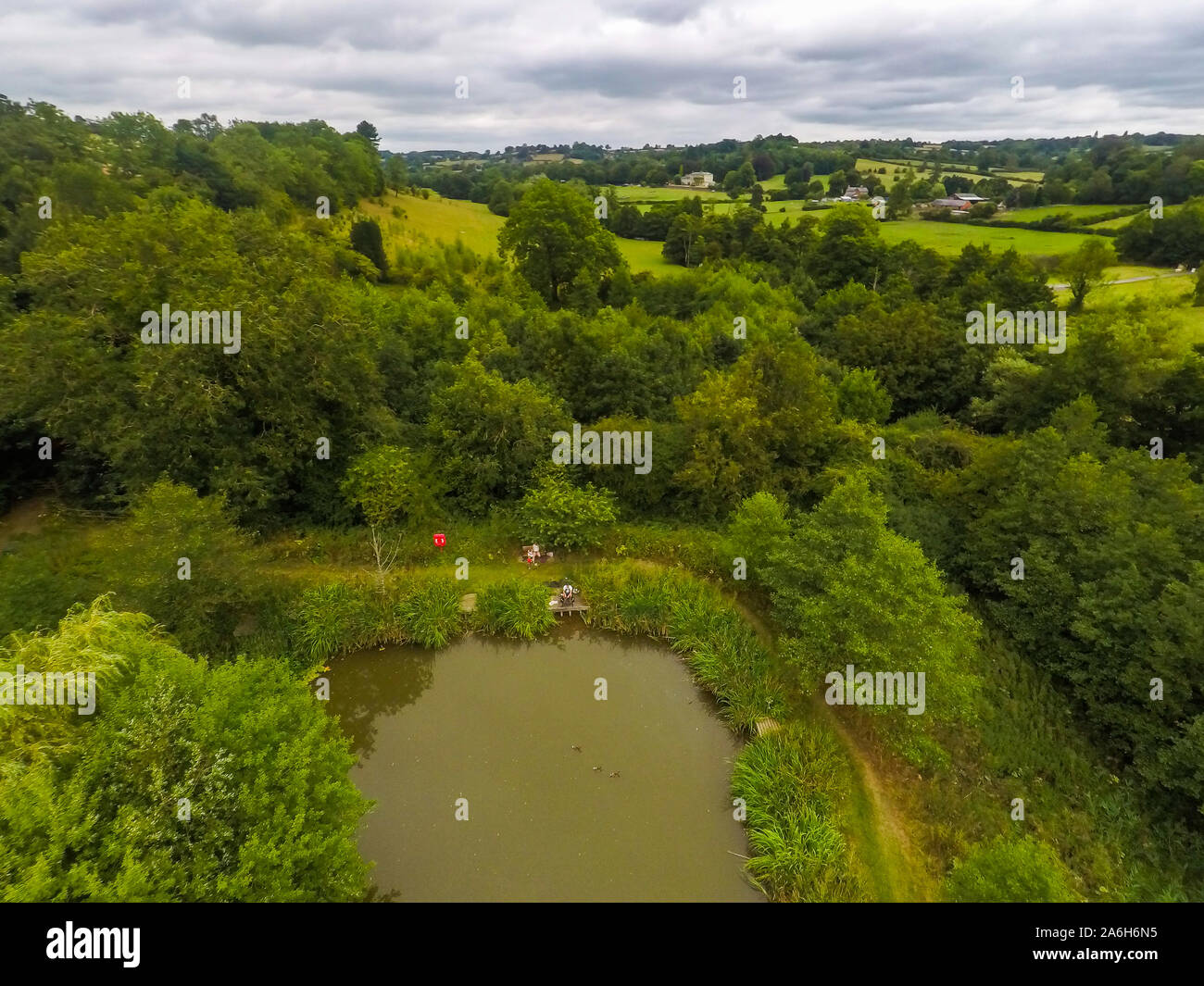 Une des vues aériennes de Callow Top holiday park, Camping à Ashbourne, le Derbyshire Peak District National Park, tentes et caravanes, vacances en famille Banque D'Images