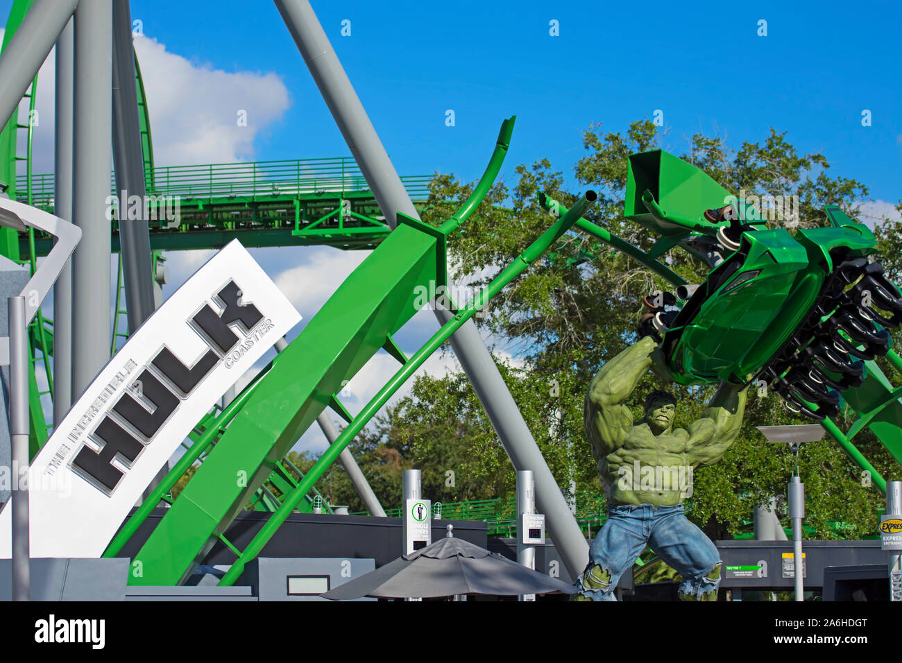 Montagnes russes de l'Incroyable Hulk, Islands of Adventure, Universal Studios Orlando, Floride, USA Banque D'Images