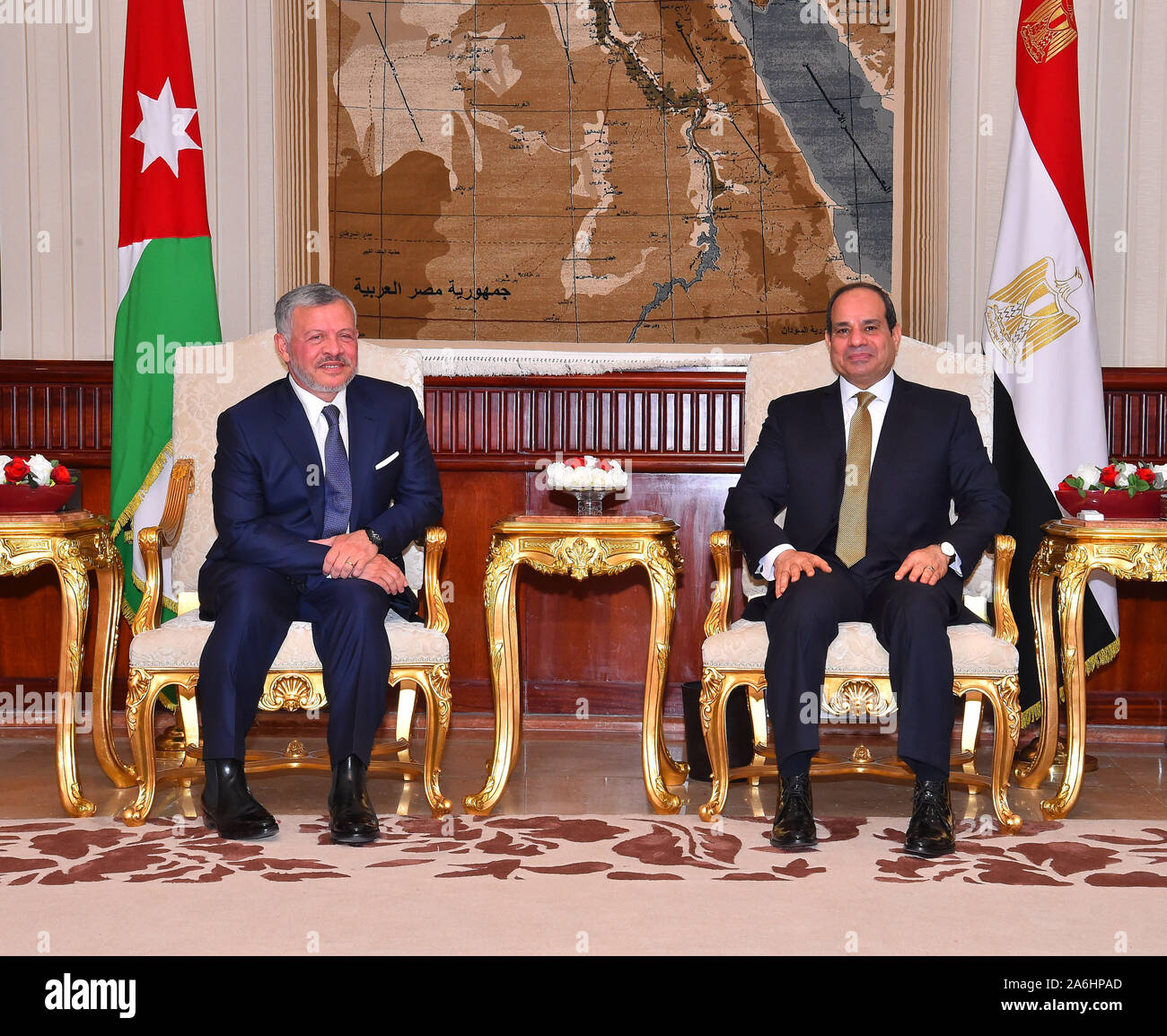 Le Caire, Égypte -- 9 octobre 2019 -- le roi Abdallah II de Jordanie a fait 1 journée de visite d'Etat en Egypte pour des entretiens avec le président égyptien Abdel Fatah al Sisi pour discuter des questions et des bilteral relations. (Photo) de la présidence égyptienne Banque D'Images