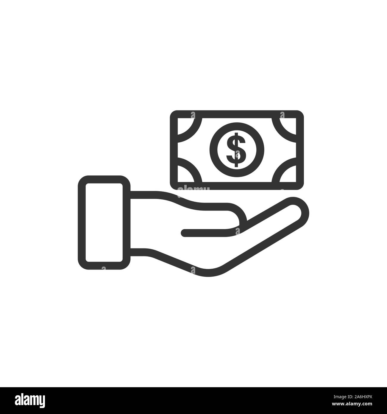 L'icône de la rémunération dans un style plat. Vector illustration d'argent dans la main blanche sur fond isolé. Concept d'entreprise paie des billets. Illustration de Vecteur