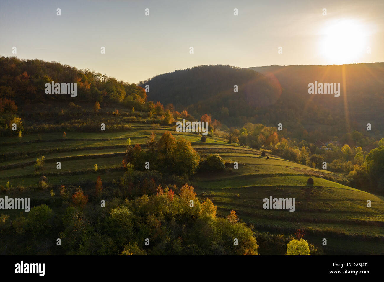 Montagnes colorées en automne saison avec rouge, vert, orange, et feuillage doré, forêt arbres vives hill Banque D'Images