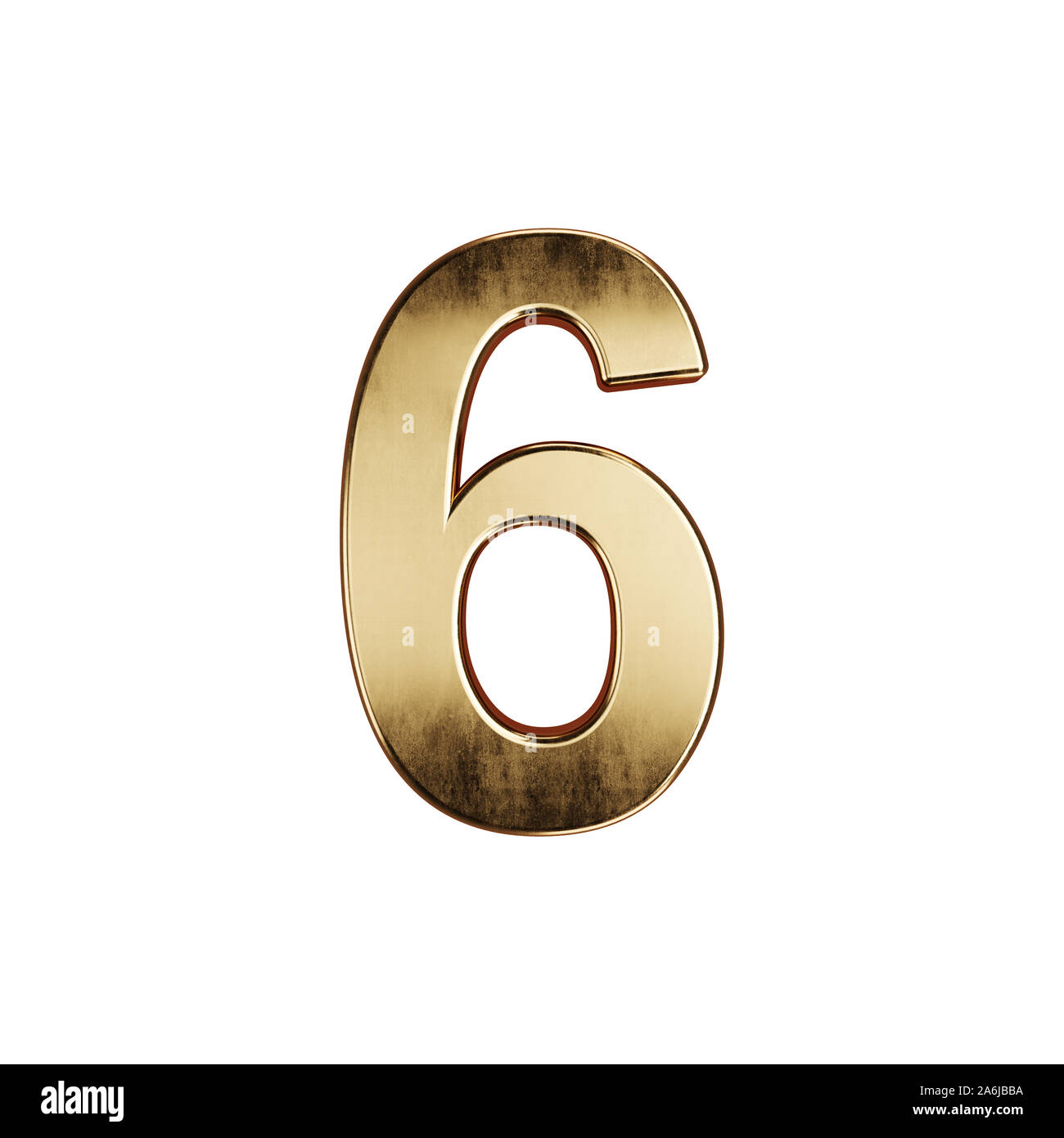 3D render of golden alphabet chiffres simbol numéro six polices de caractères - 6. Isolé sur fond blanc Banque D'Images