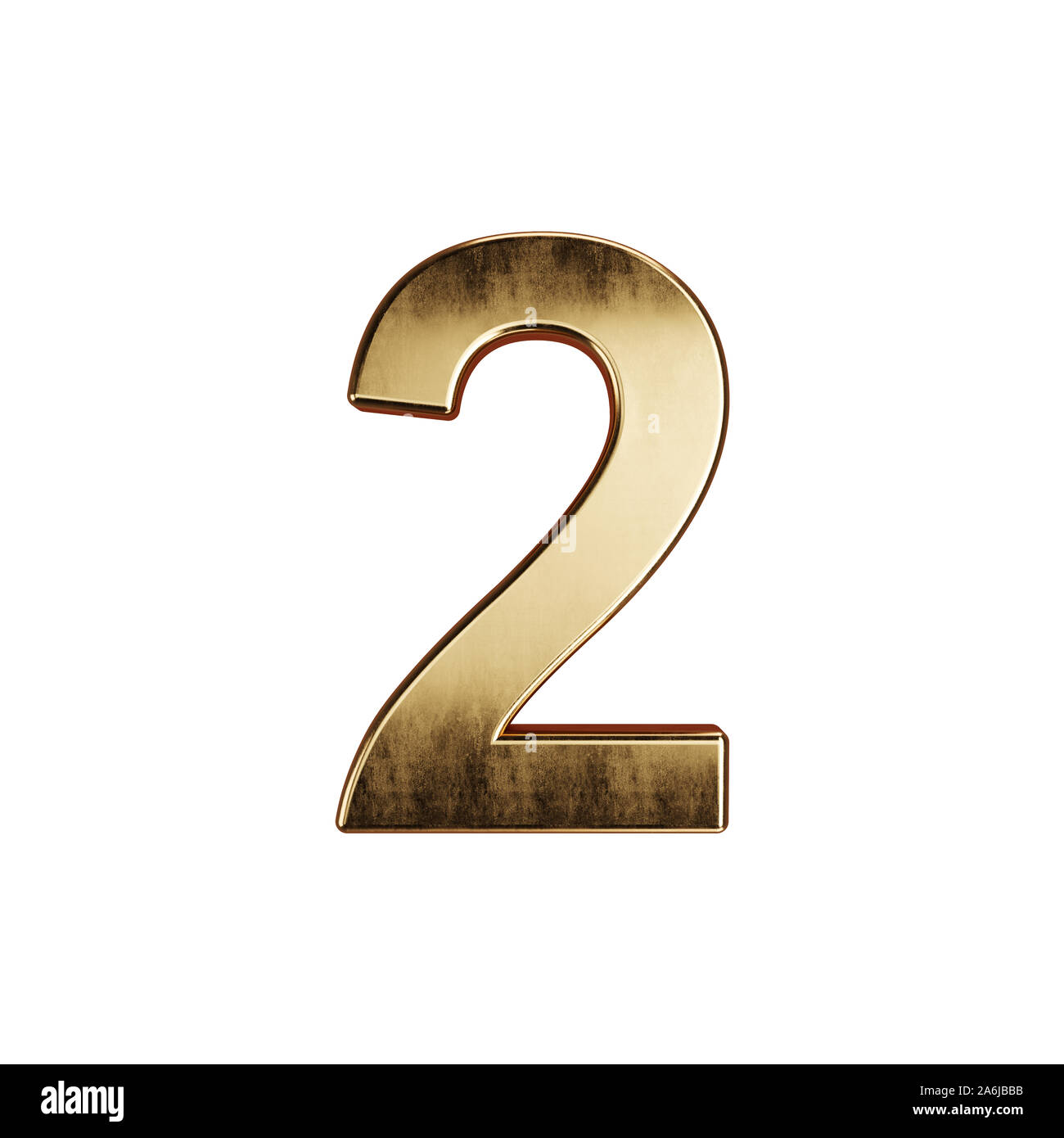 3D render of golden alphabet chiffres simbol numéro deux polices de caractères - 2. Isolé sur fond blanc Banque D'Images