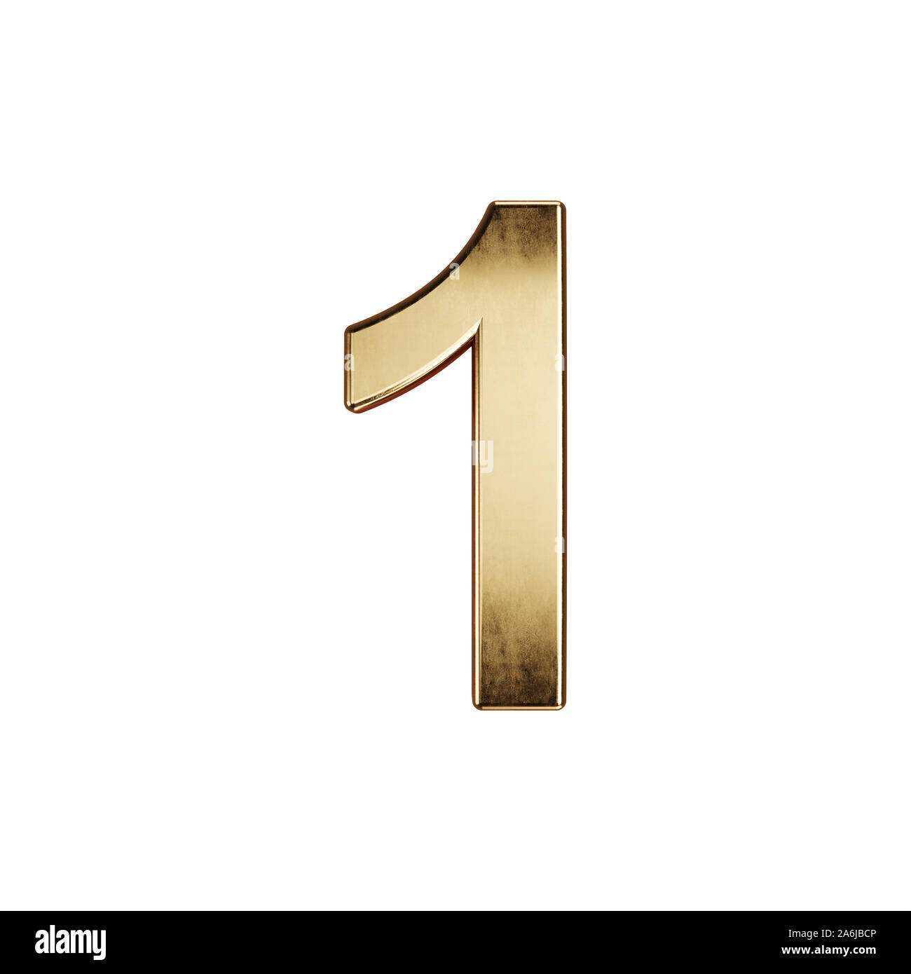 3D render of golden caractère alphabet chiffres simbol numéro un de la police - 1. Isolé sur fond blanc Banque D'Images
