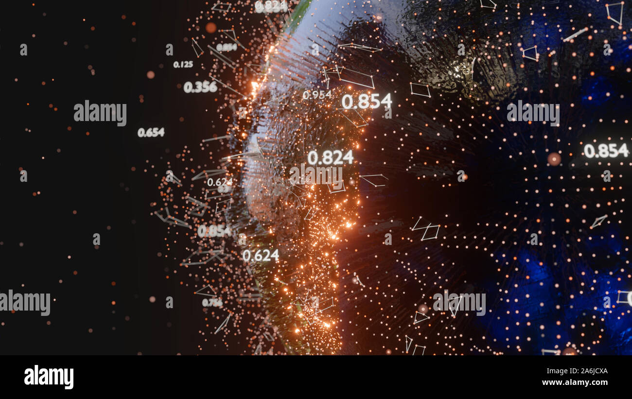 Lignes et points de connexion autour de Earth globe, technologie futuriste. 3D illustration. Éléments de cette image fournie par la NASA Banque D'Images