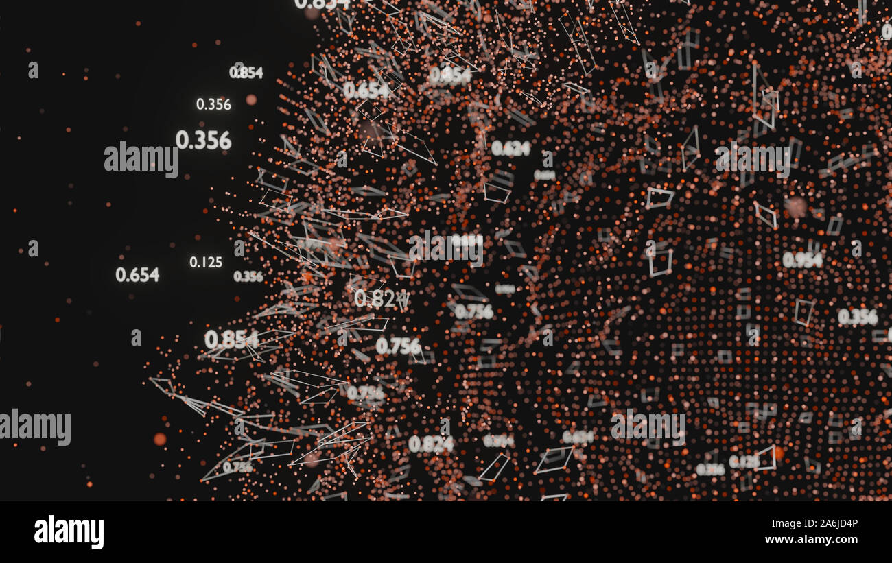 Réseau de lignes abstraites et des nombres aléatoires. Données d'entreprise. 3D illustration Banque D'Images