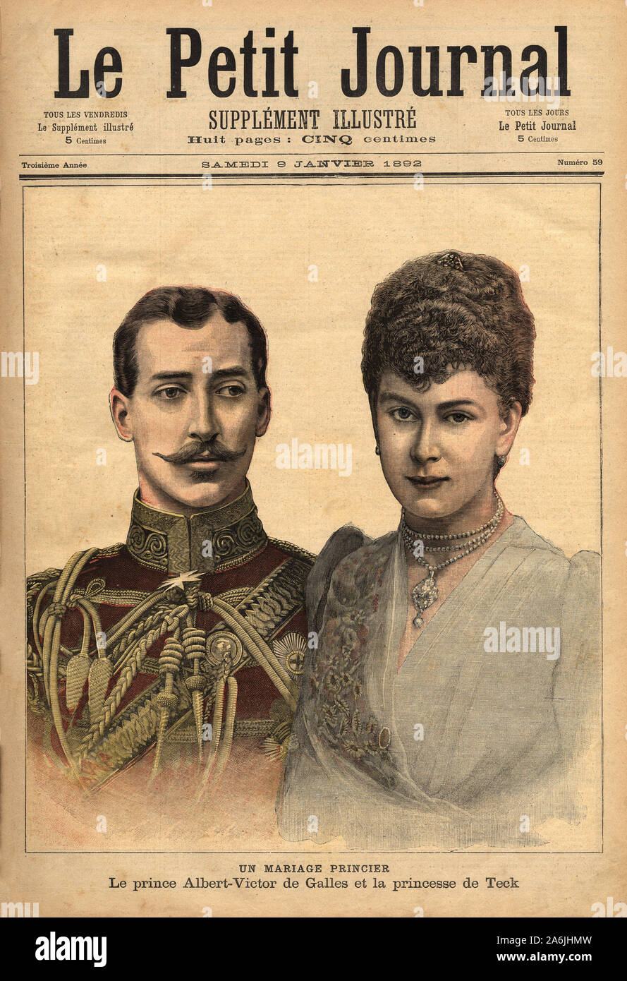 Portraits a l'occasion de l'annonce de leur mariage, du prince Albert Victor (1864-1892), duc de Clarence et Avondale, fils aine de l'heritier au tron Banque D'Images