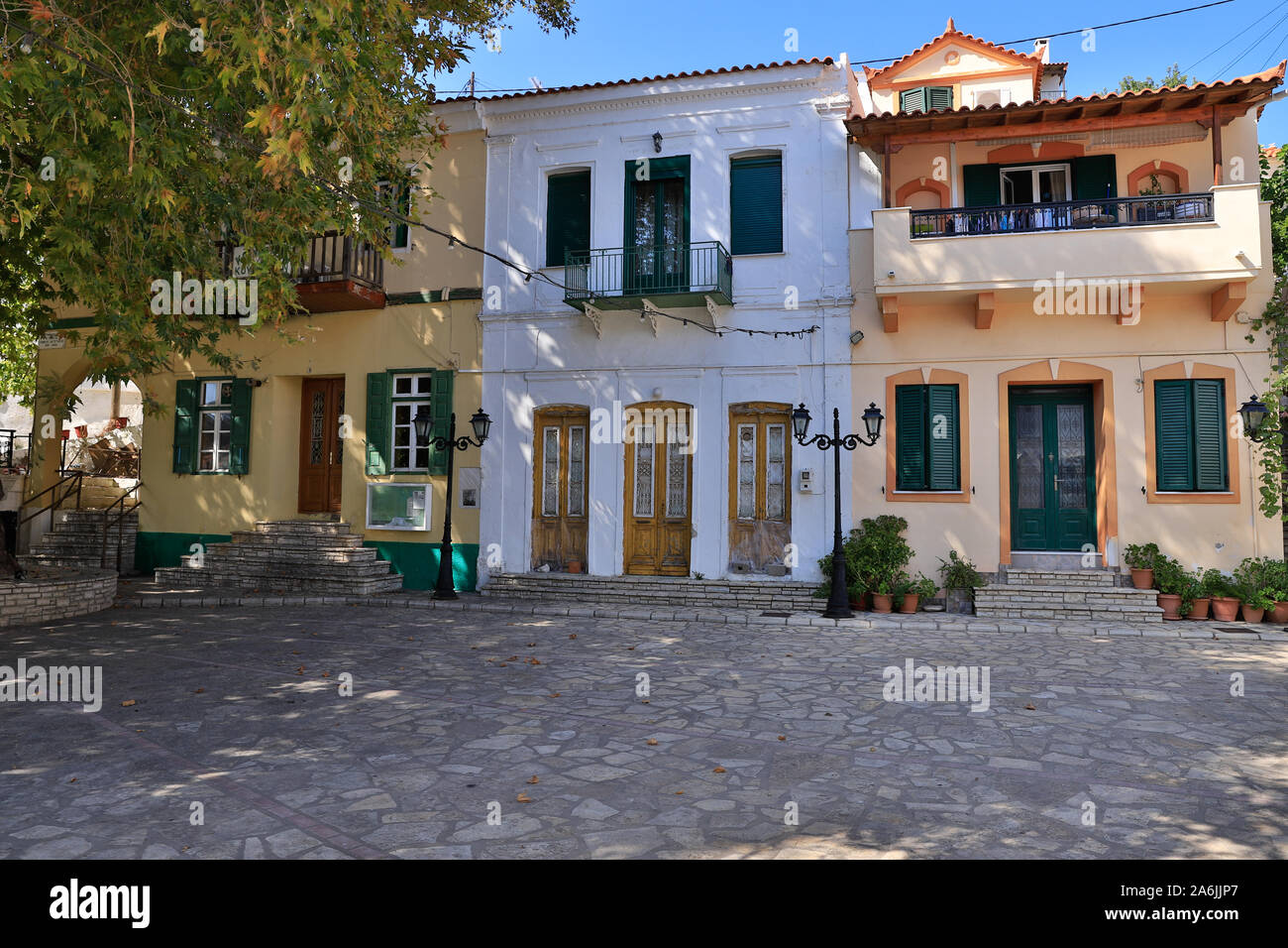 Les petites villes Marathokambos, Voutliotes Koumaiika Platanos, et sur l'île égéenne grec de Samos. Banque D'Images