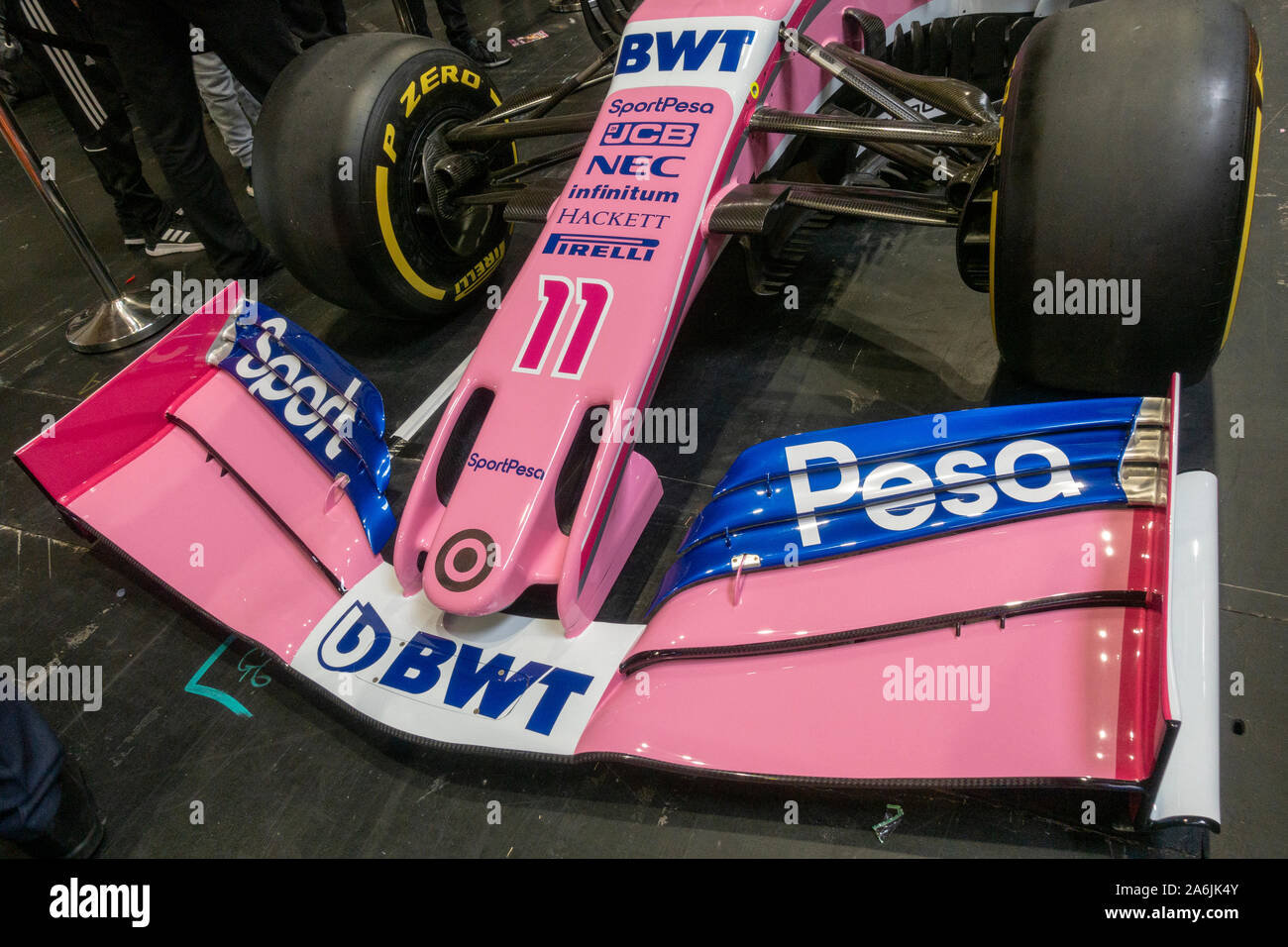 Vue rapprochée de l'aile avant d'une course de Formule 1 voiture 2019 Point sur l'affichage lors du Big Bang juste 2019, NEC, Birmingham, UK. Banque D'Images