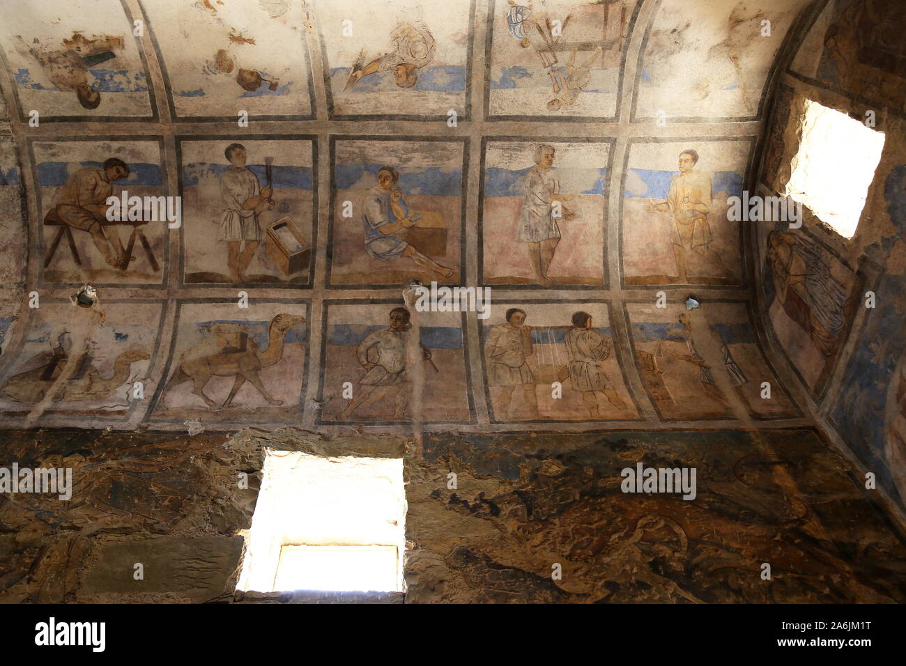 Salle de audience en plein air, Qusayr Amra, Château du désert de l'époque d'Umayyad, site classé au patrimoine mondial de l'UNESCO, Wadi Bumm, gouvernorat de Zarqa, Jordanie, Moyen-Orient Banque D'Images