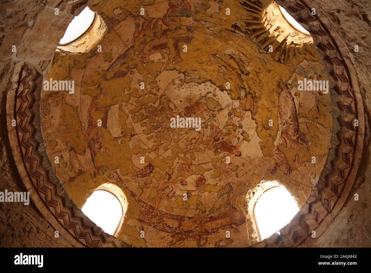 Caldarium fresque des constellations, Qusayr Amra, Umayyad période Desert Castle, UNESCO World Heritage site, Wadi Bumm, Jordanie, Moyen-Orient Banque D'Images