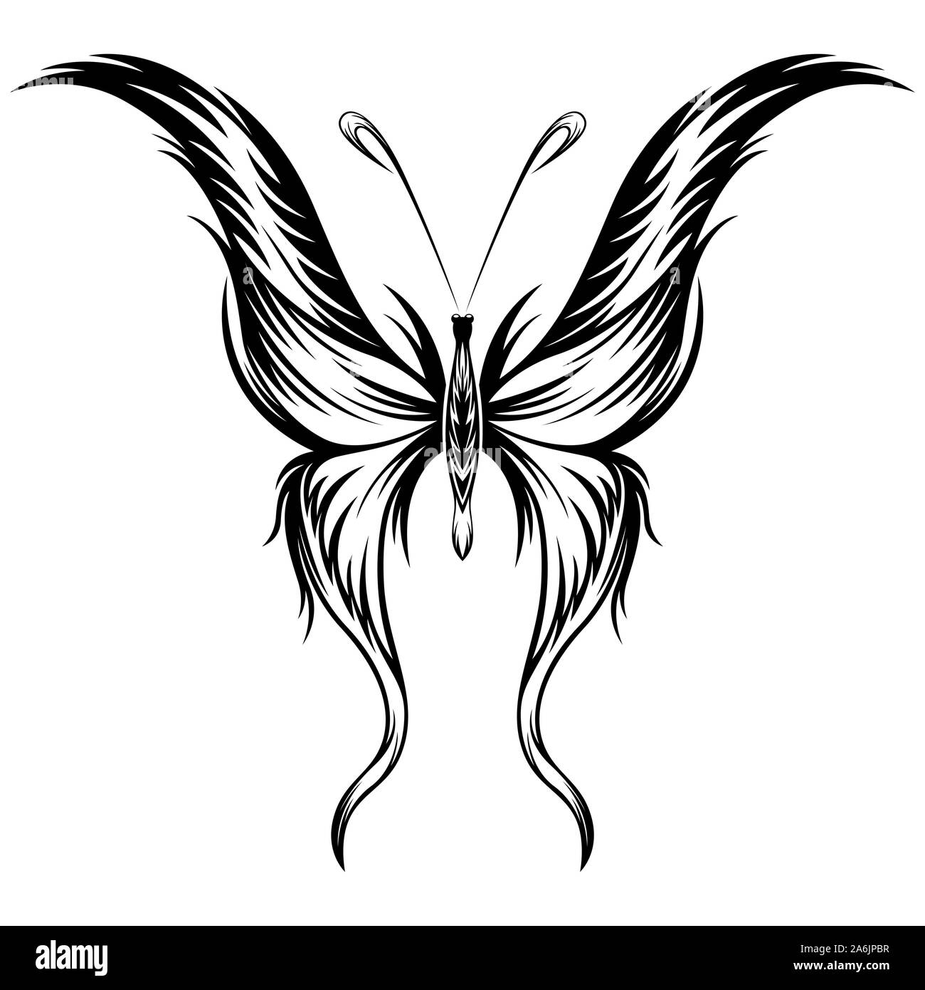 Beau papillon noir sur le fond blanc, dessin à la main d'art vectoriel Illustration de Vecteur
