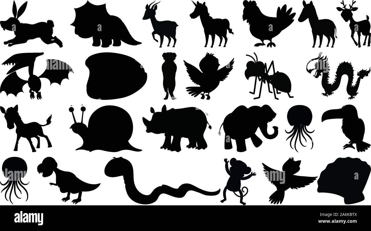 Ensemble d'objets isolés sihouette thème - illustration des animaux sauvages Illustration de Vecteur