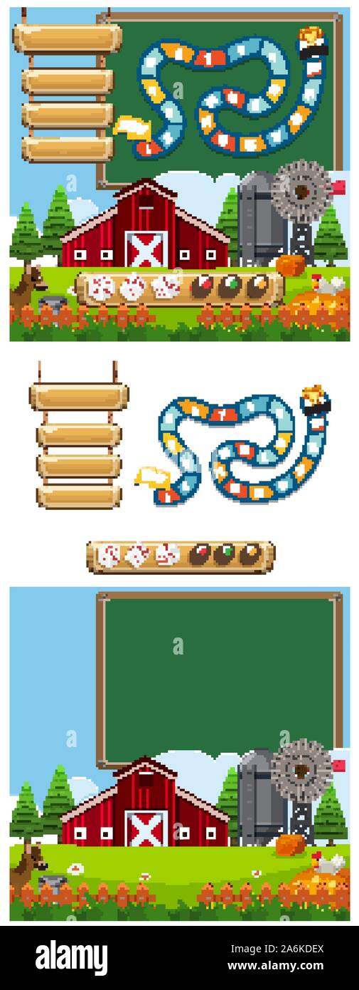 Jeu de modèle de jeu avec grange rouge sur l'illustration de la ferme Illustration de Vecteur