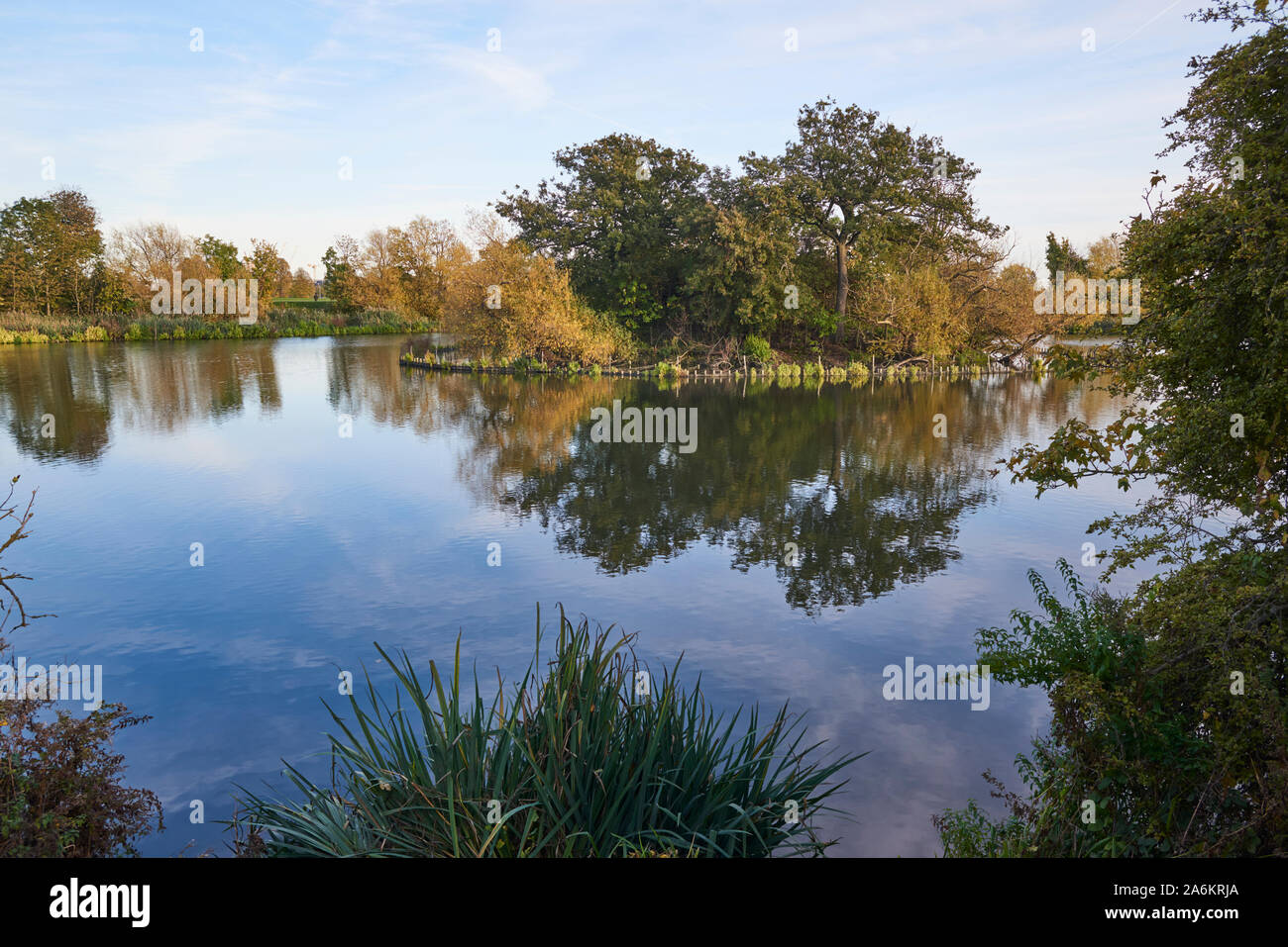 Réservoir à l'automne sur les terres humides de Walthamstow, North London UK Banque D'Images