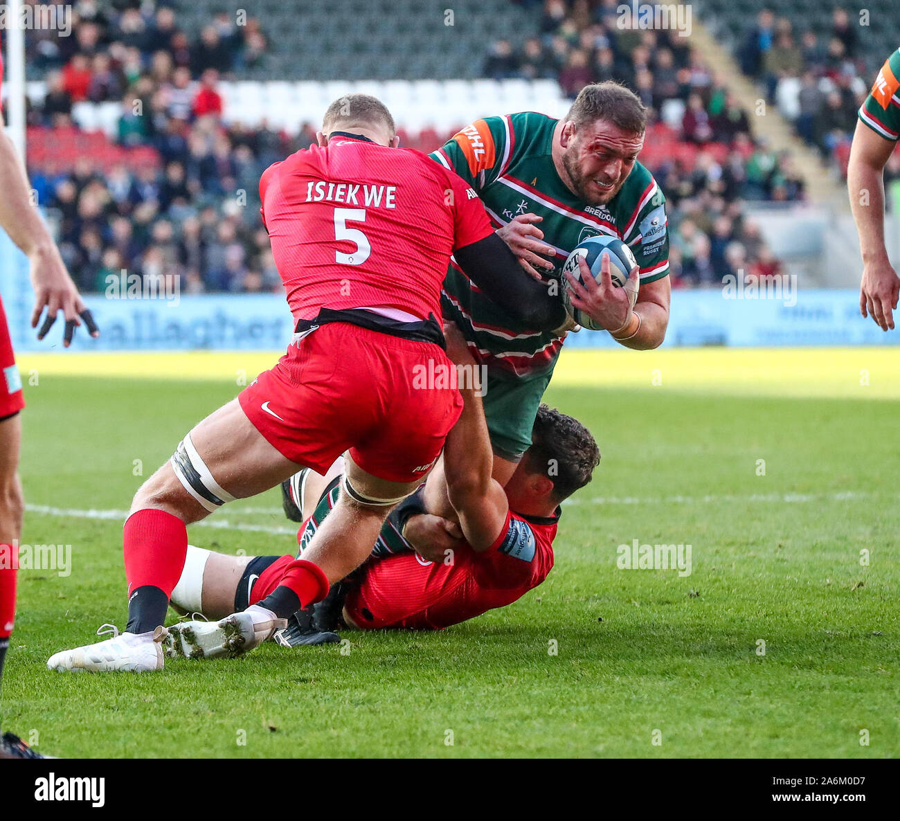 Leicester, Royaume-Uni. 27 Oct, 2019. Rugby Premiership anglaise, tigres contre Sarrasins ; Greg Bateman sur l'accusation pour le tigre est présenté - usage éditorial : Action Crédit Plus Sport Images/Alamy Live News Banque D'Images